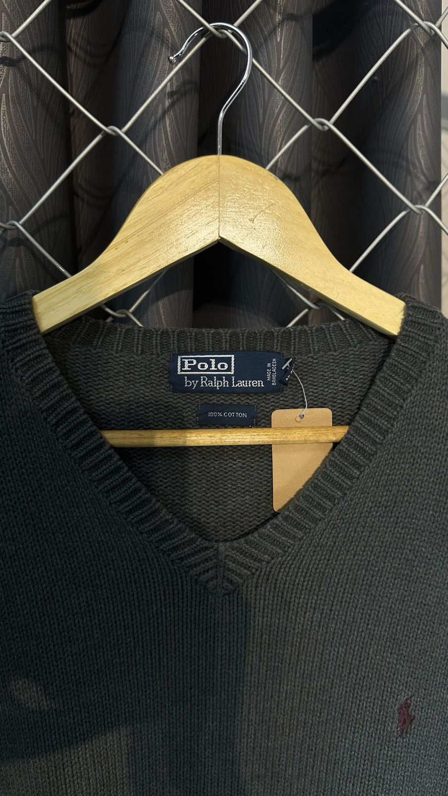 Polo Ralph Lauren Vintage Polo Ralph Lauren VNeck Cotton Knit Sweater Charcoal Size US L / EU 52-54 / 3 - 4 Thumbnail