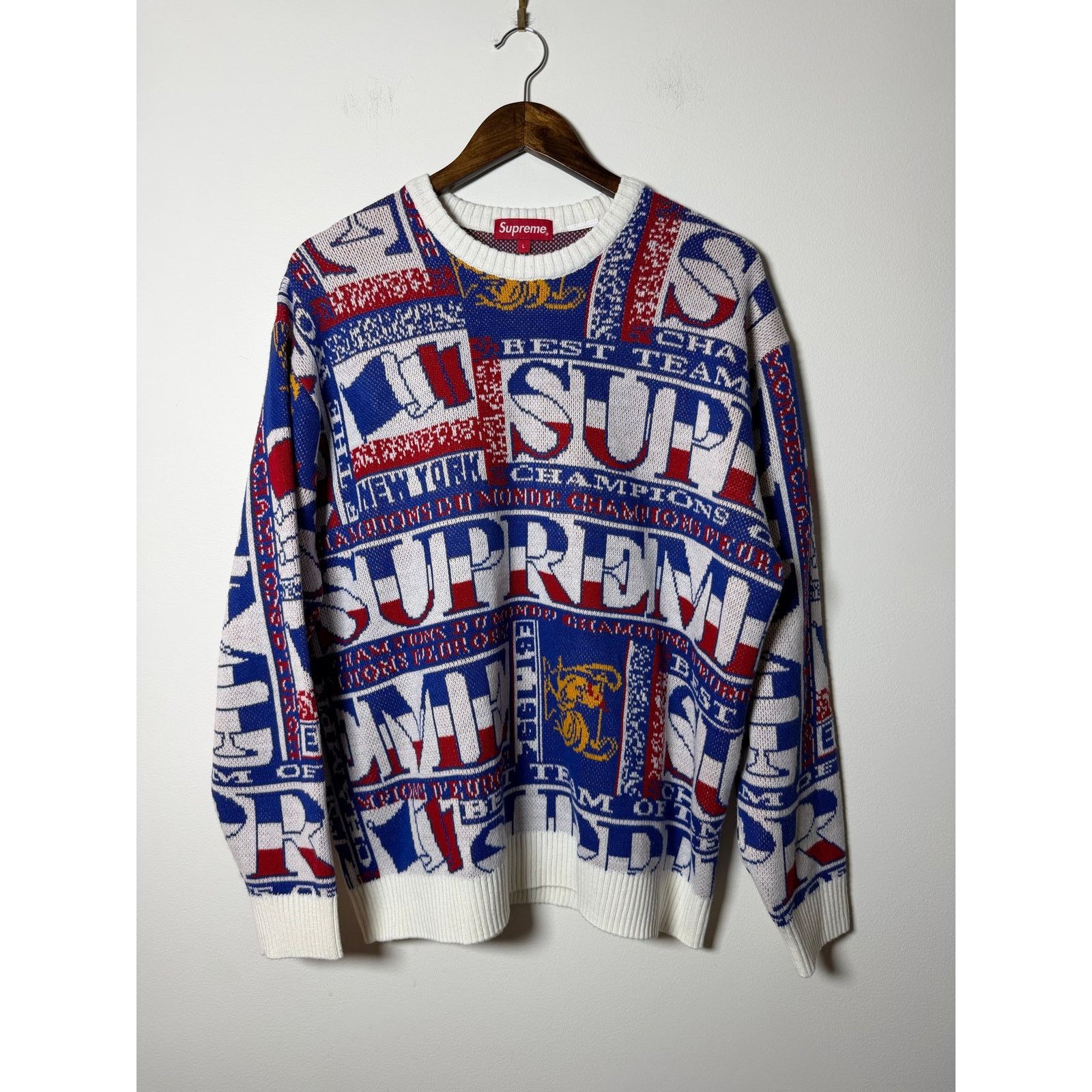 Supreme Old English Sleeves Sweater - Light Blue (SS26) | Grailed