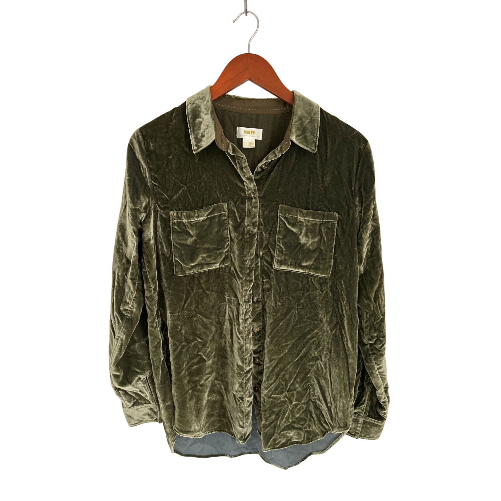 Anthropologie Anthropologie Maeve Karina Green Velvet Button Down Long Sle Size M / US 6-8 / IT 42-44 - 2 Thumbnail