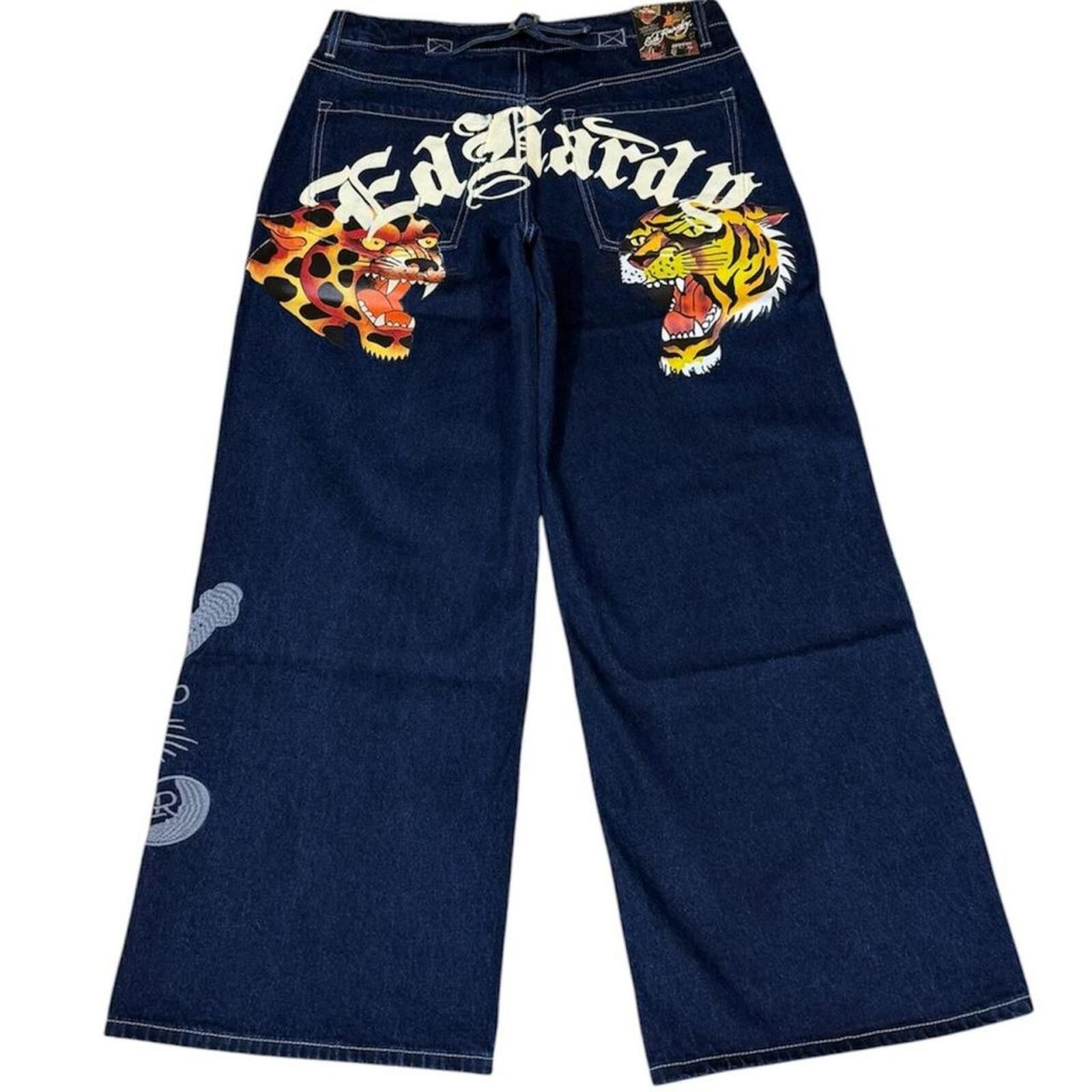 Ed Hardy ED HARDY wide leg tiger print denim jeans Size 34" / US 12 / IT 48 - 1 Thumbnail