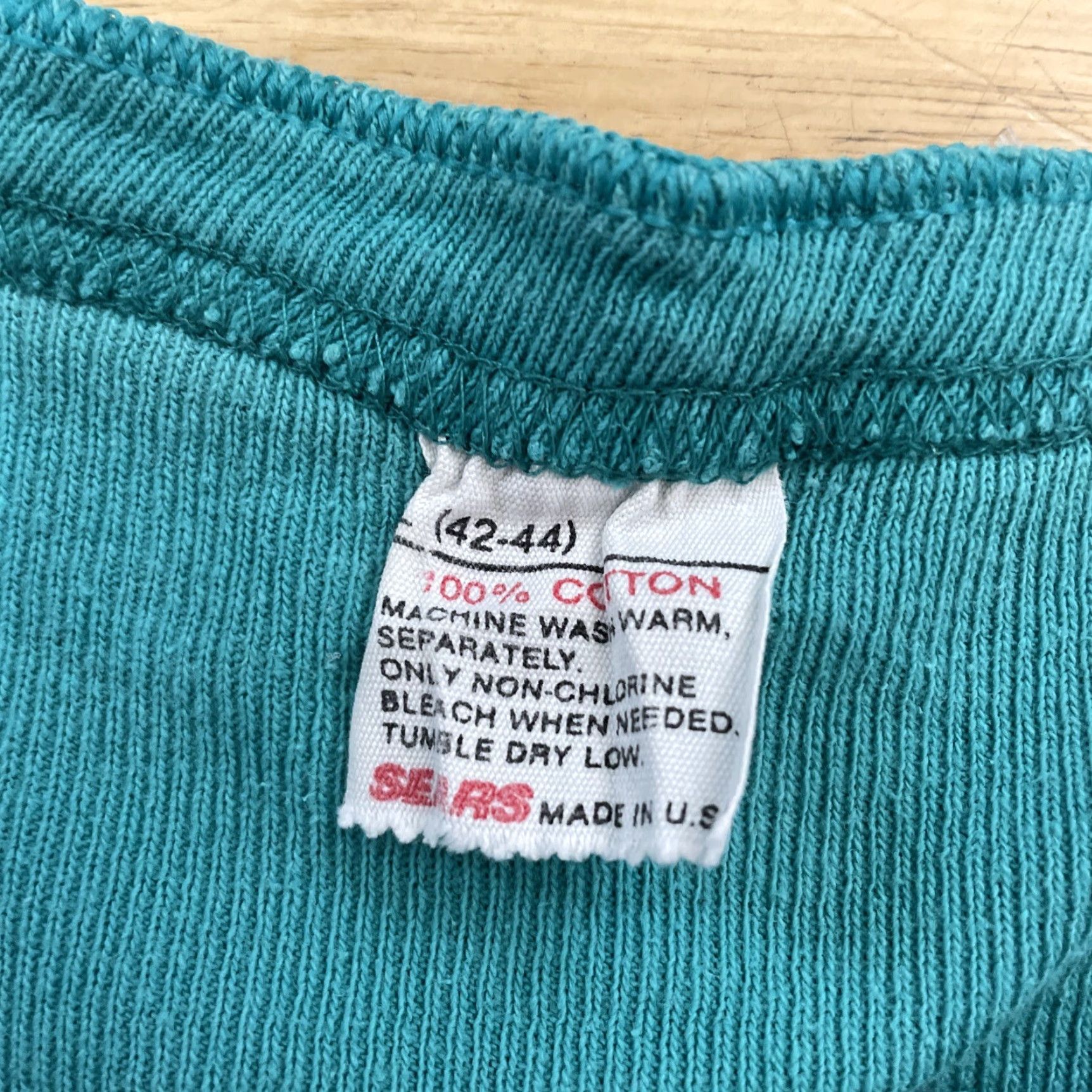 Sears VINTAGE Sears Henley Shirt Men L Aqua Teal Blue 70s Retro Western Knit 42" Chest Long Sleeve T-Shirt Mens Size US L / EU 52-54 / 3 - 5 Thumbnail