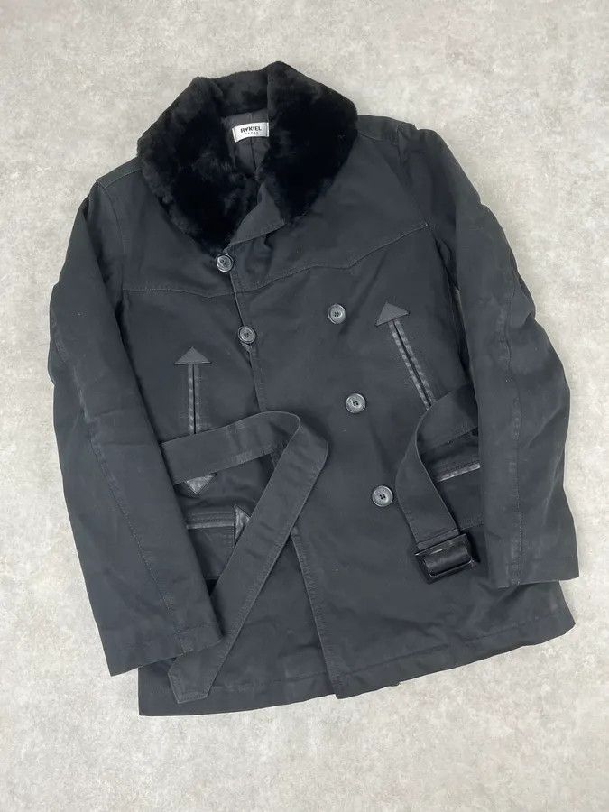 Vintage Rykiel Black Faux Fur Premium Belted Officer Jacket Size 40R - 4 Thumbnail