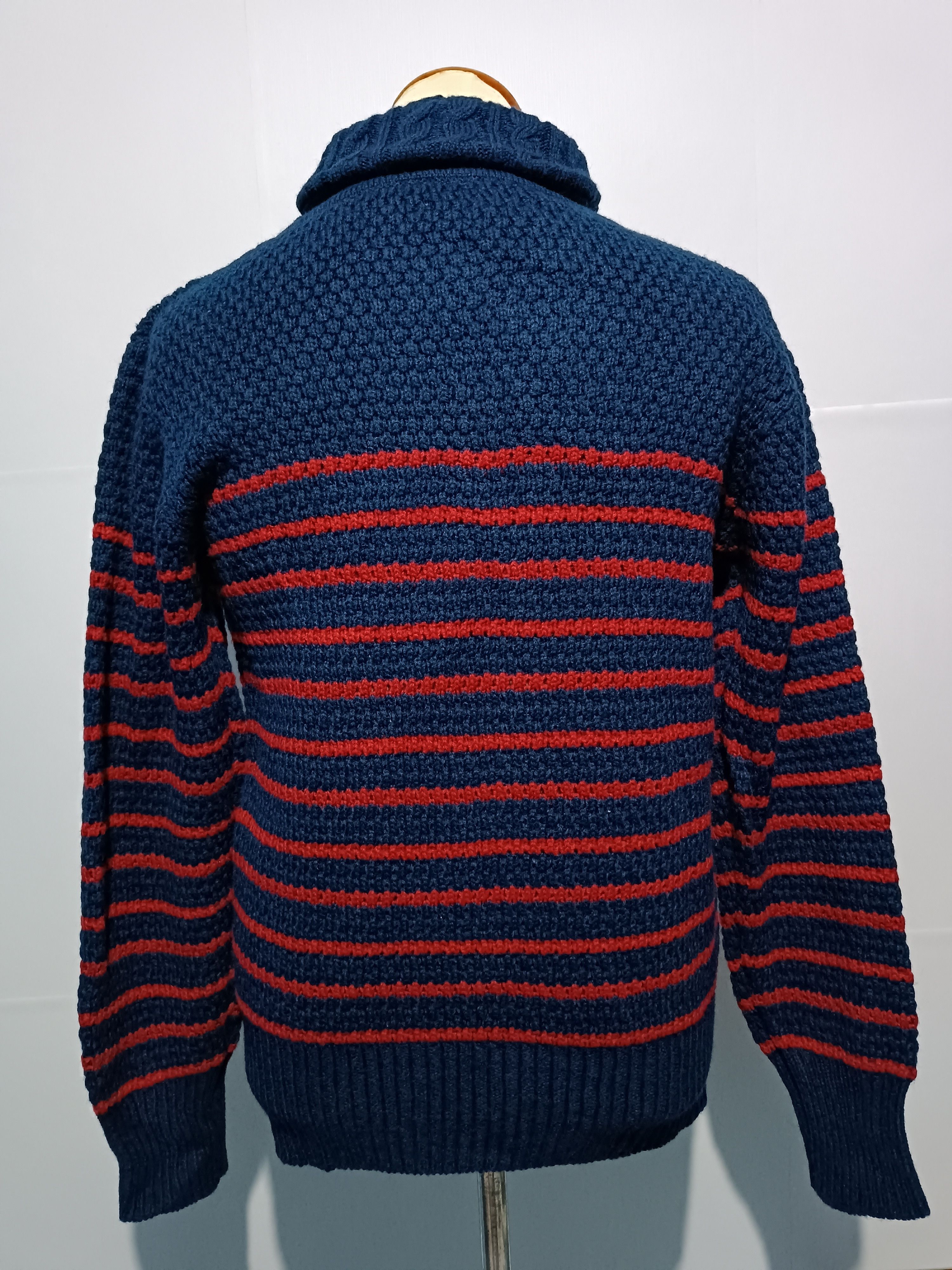Japanese Brand Men's Shawl Collar Striped Textured Knit Pullover Sweater Size US M / EU 48-50 / 2 - 3 Thumbnail