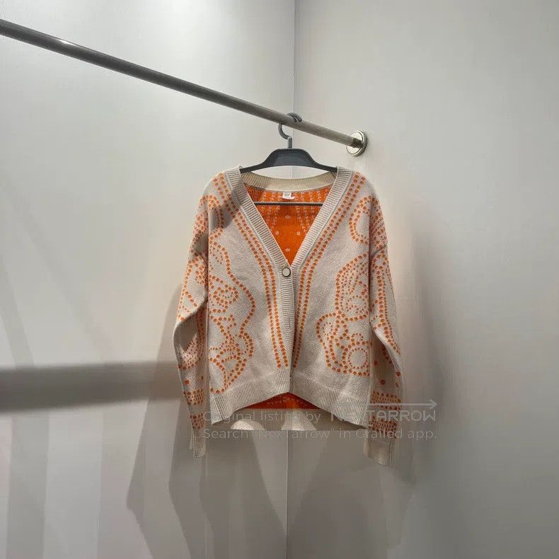 Hermes Hermes Orange and White Knit Cardigan Size XXS / US 00 / IT 34 - 1 Thumbnail