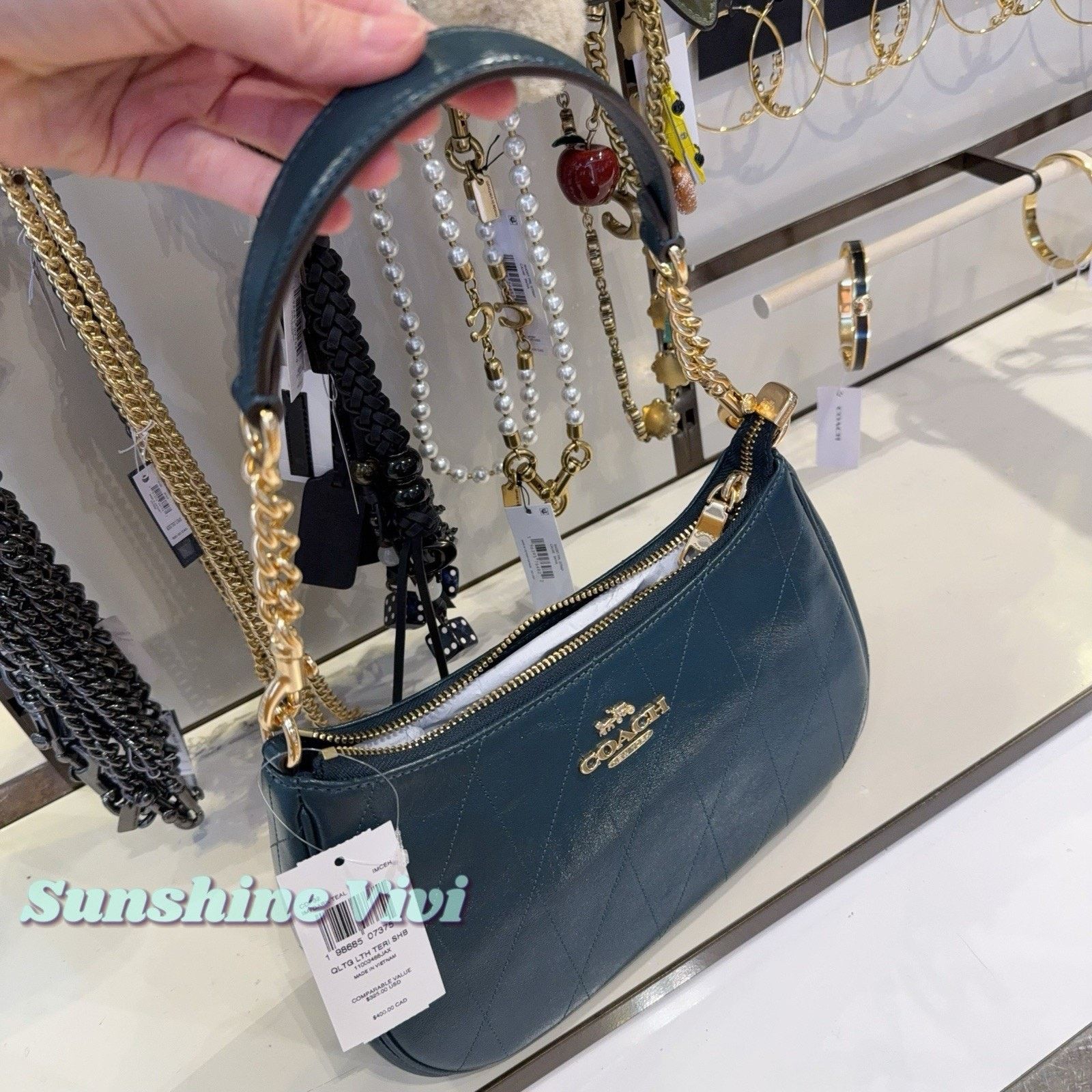 Coach NWT Coach Teri Shoulder Bag CDP32 Gold/DARK TEAL leahter Size ONE SIZE - 5 Thumbnail