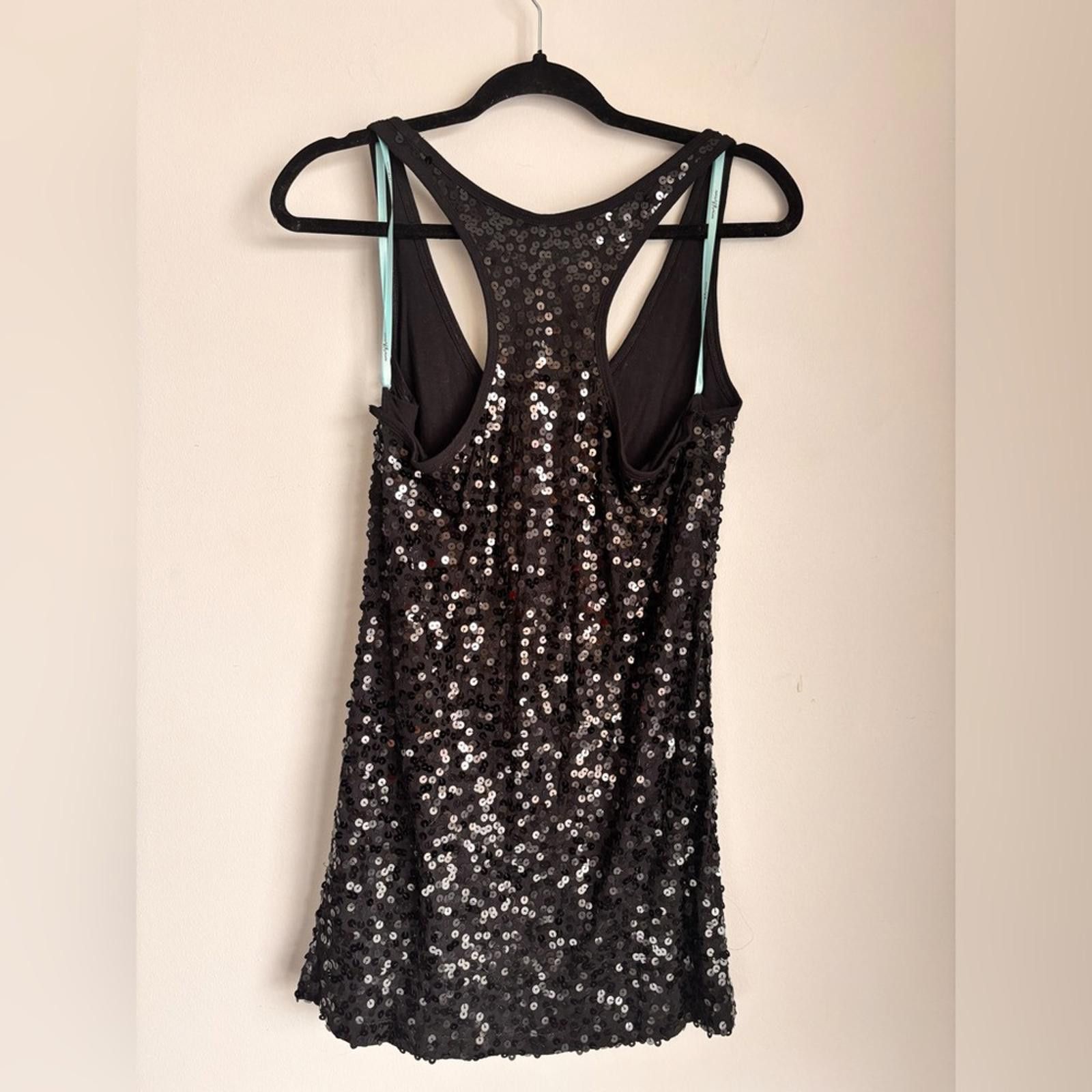 Designer Guess by Marciano Black Sequin Backless Tank Top Size L / US 10 / IT 46 - 2 Thumbnail