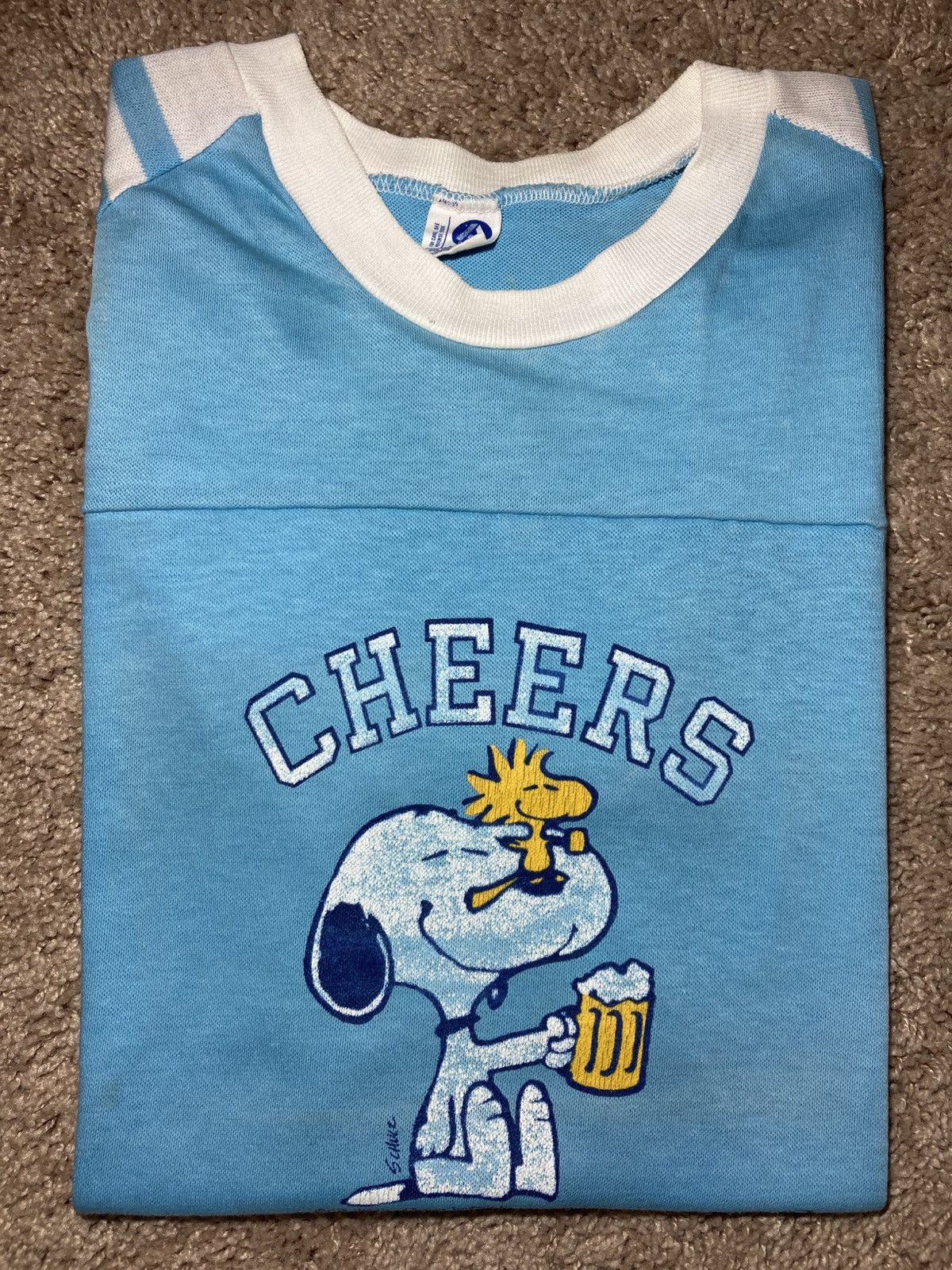 Peanuts 80s Artex Snoopy Cheers Middlesex College Top Athletic Baby Size US L / EU 52-54 / 3 - 1 Thumbnail