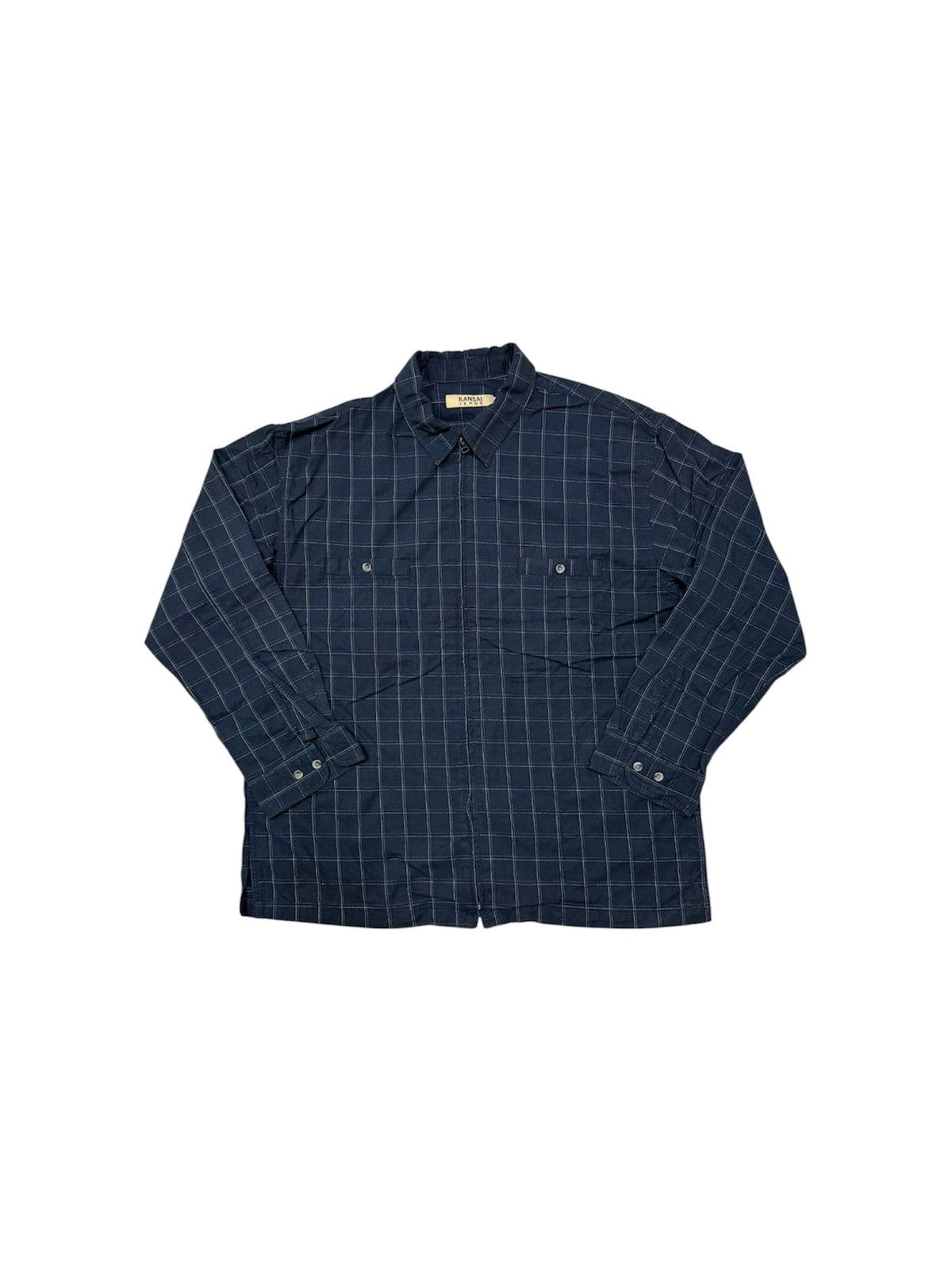 Kansai Yamamoto Kansai Jeans Dark Blue Plaid Zip Up Shirt Size US XXL / EU 58 / 5 - 1 Thumbnail
