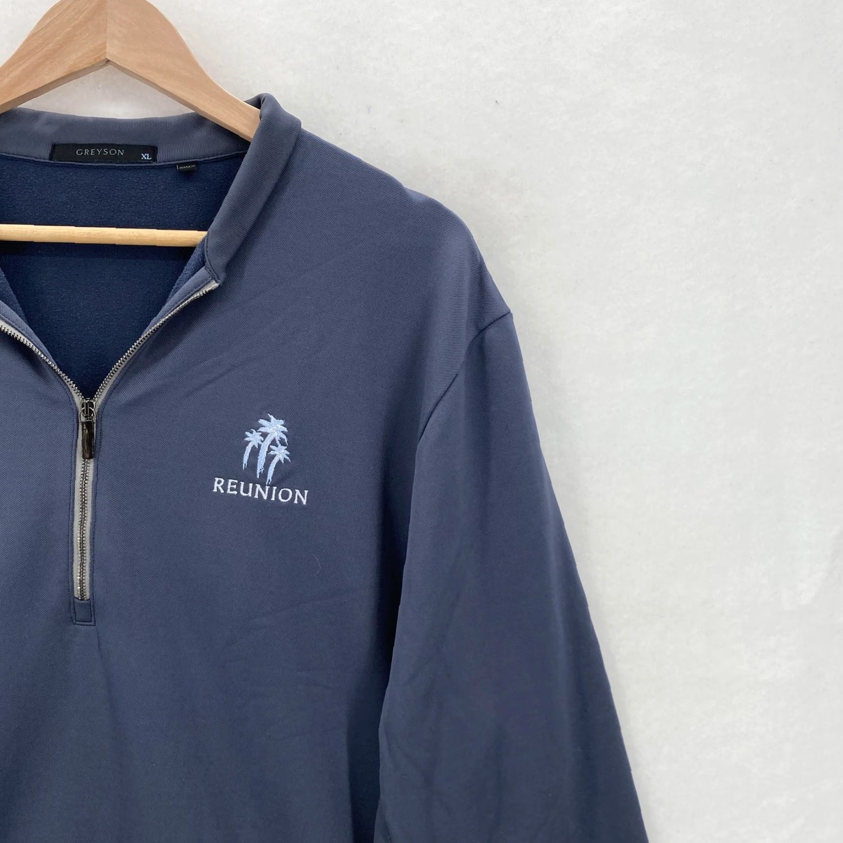 Vintage Greyson Quarter Zip Pullover Mens XL Blue Long Sleeve Golf Reunion Mock Neck Zip 56/39/5 Knit Nylon Polyester Spandex Solid Regular Size US XL / EU 56 / 4 - 2 Thumbnail