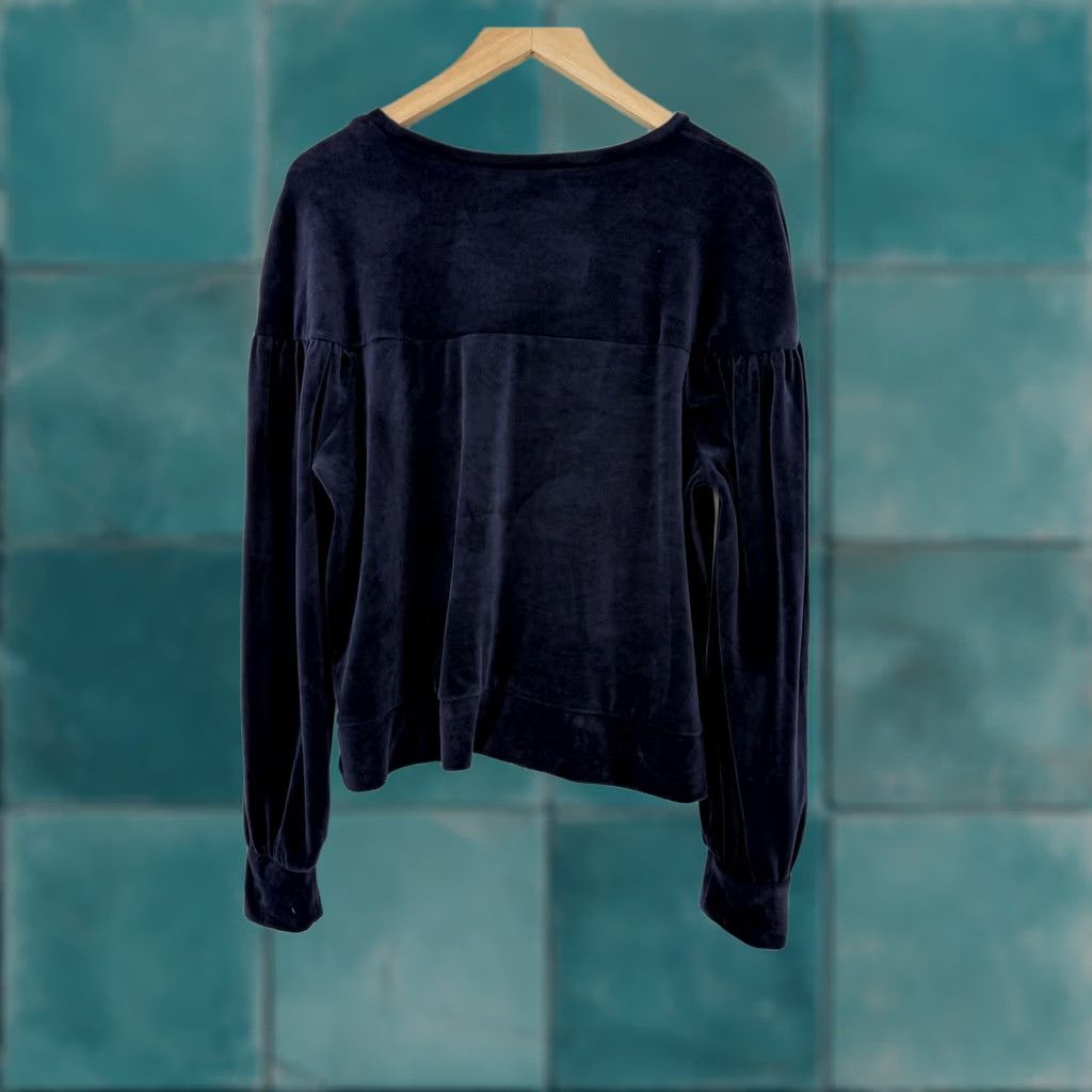 Vintage BP Women's Velour Balloon Sleeve Crewneck Top Blue Size Medium Shirt Blouse Adult Womens 90s? Size M / US 6-8 / IT 42-44 - 1 Thumbnail