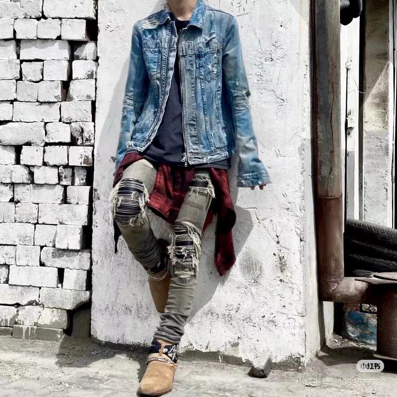 Amiri Amiri Original Year Oily Stain Destroyed Zip-Up Denim Jack Size US M / EU 48-50 / 2 - 8 Thumbnail
