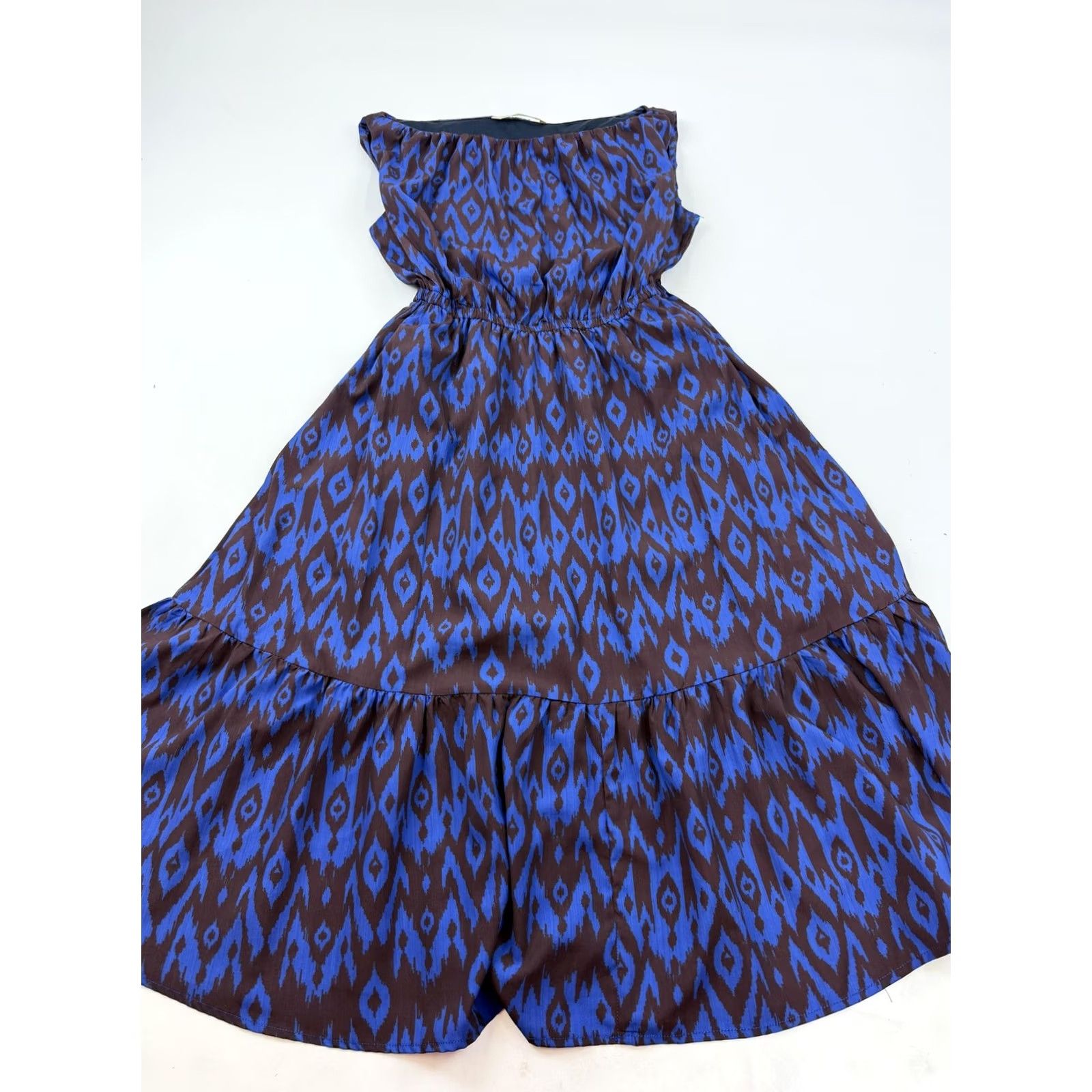 Vintage Wayward Fancies Dress Womens Medium Blue Geometric Strapless Hi-Low Pockets Size M / US 6-8 / IT 42-44 - 2 Thumbnail