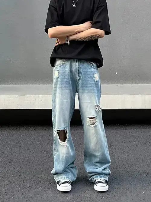 Vintage flared damaged ripped skate pants Size US 34 / EU 50 - 1 Thumbnail