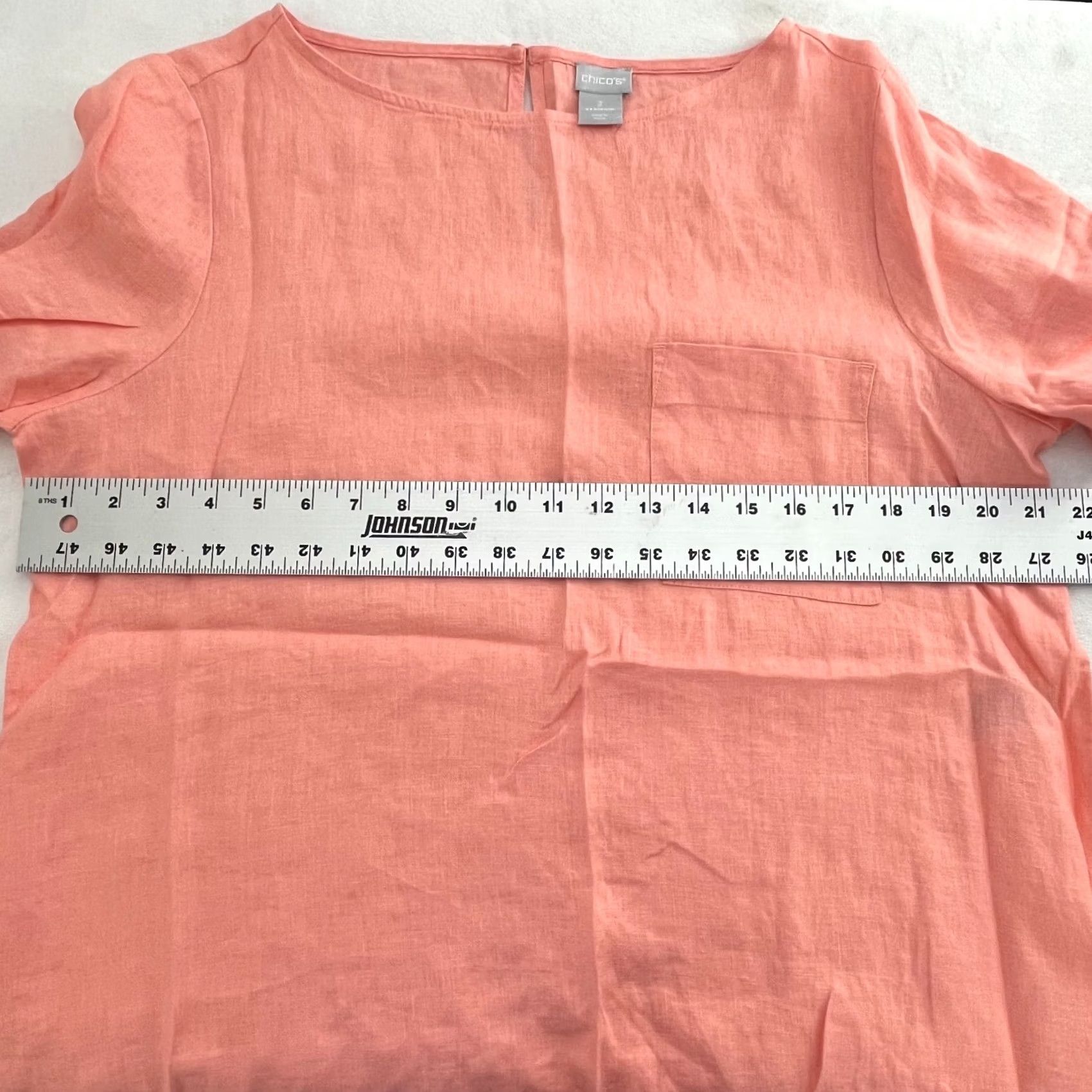 Vintage Chico's Blouse Shirt Coral Short Sleeve Pocket Cuff Linen Womens 2 U.S 12/14 Casual Top Size XS / US 0-2 / IT 36-38 - 4 Thumbnail