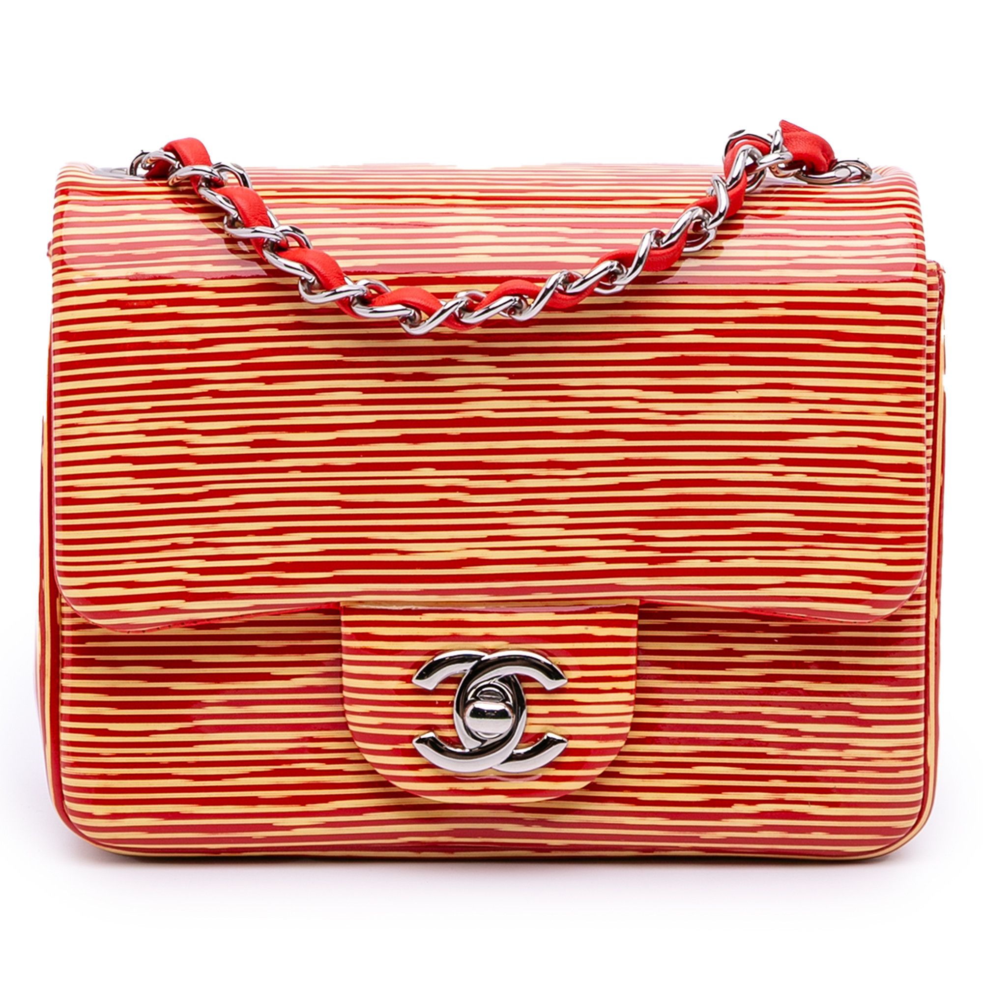 Chanel Chanel Mini Square Classic Patent Striped Single Flap Size ONE SIZE - 1 Thumbnail