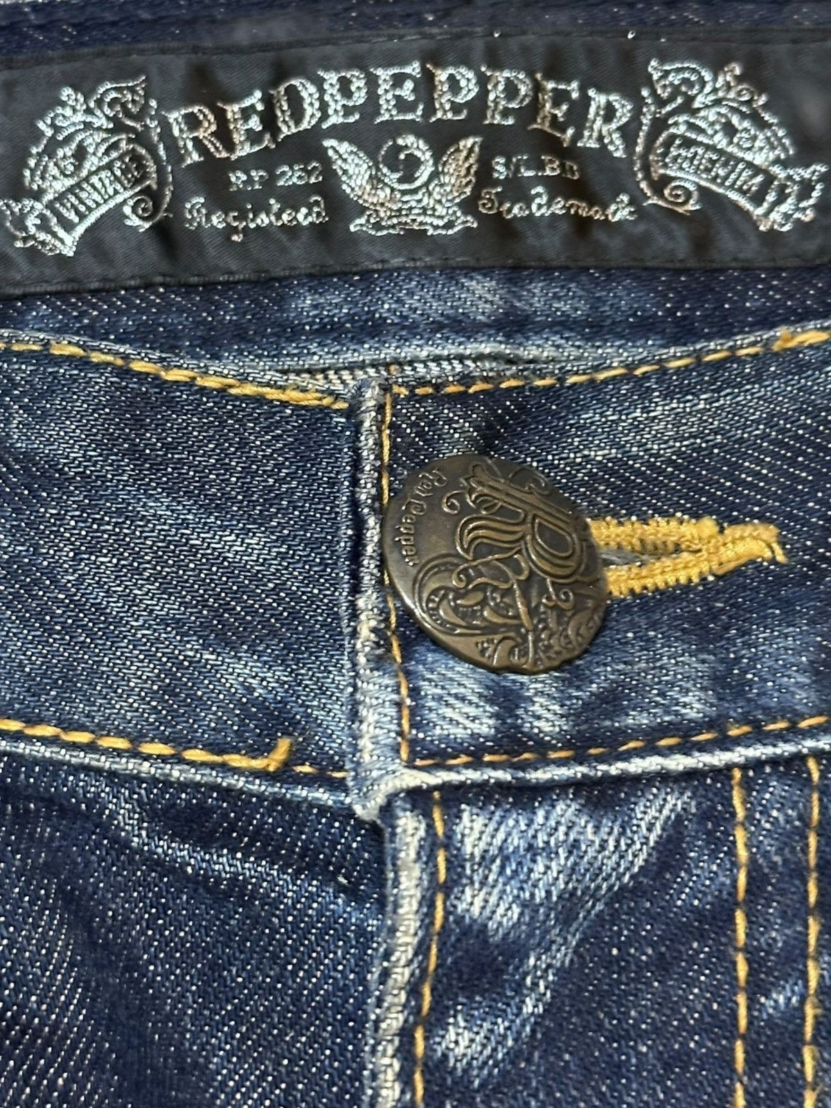 Ed Hardy Vintage Red Pepper Whiskers Studded Distressed Denim Size US 31 - 7 Thumbnail