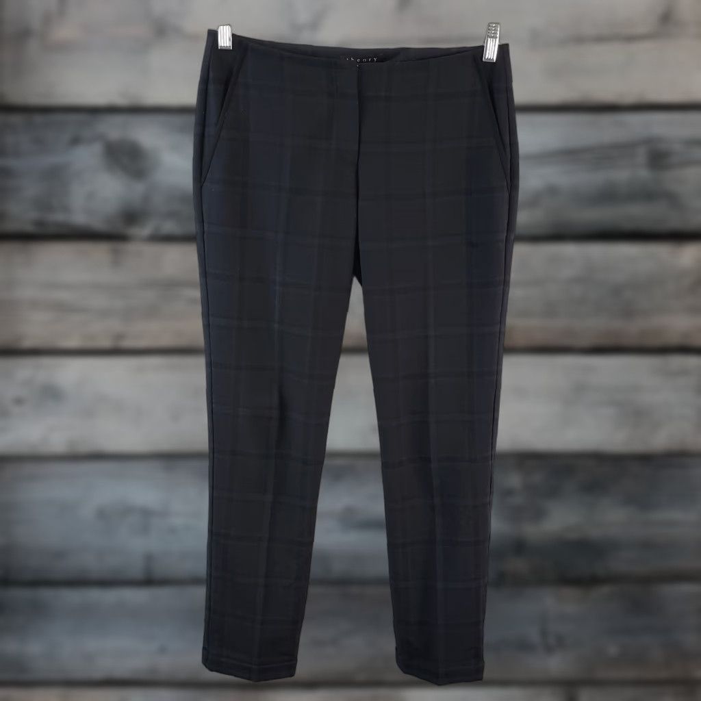Theory Theory Womens Pants 6 Black Blue Plaid Wool Blend Cuffed Low Rise Dress Pants Womens Size 28" / US 6 / IT 42 - 1 Thumbnail