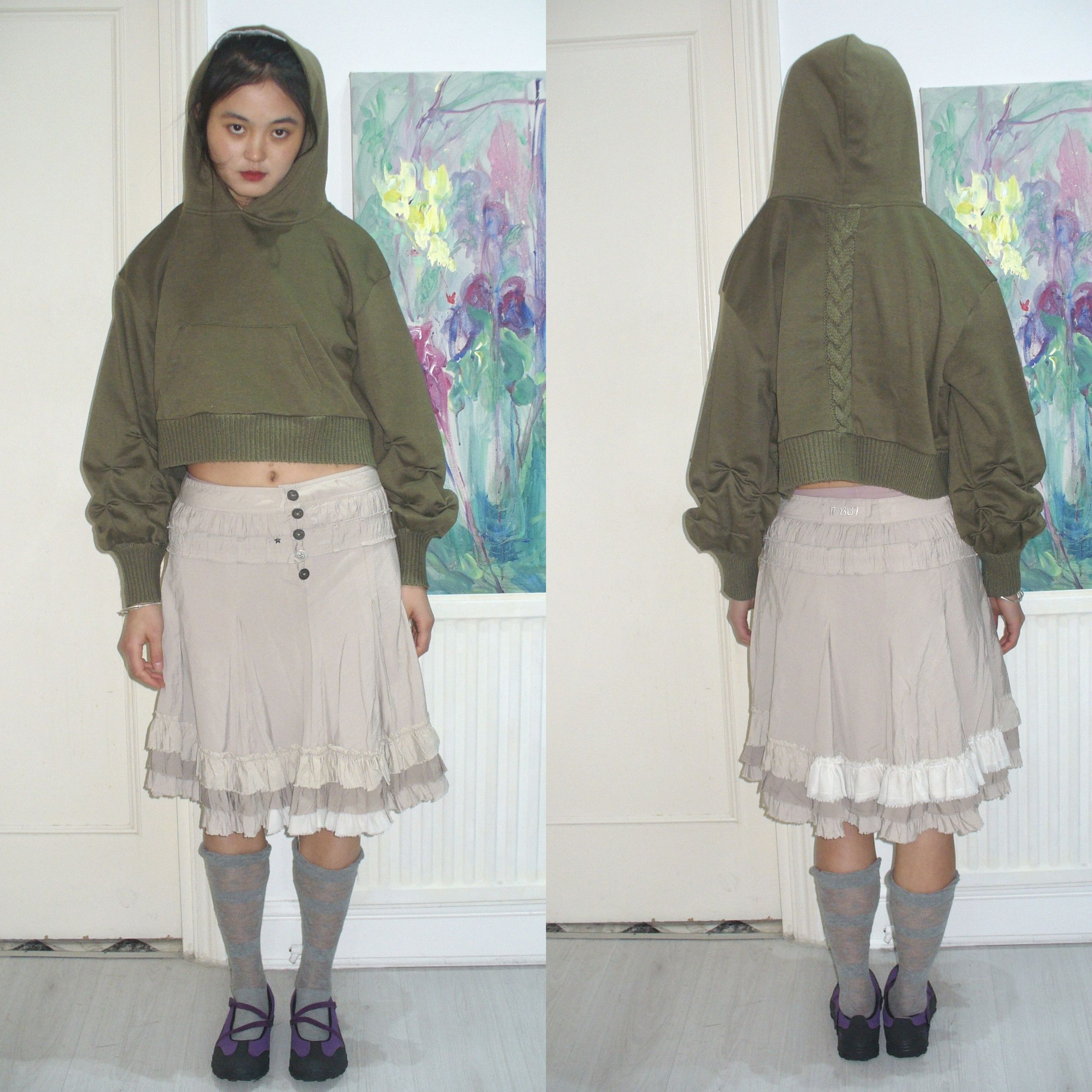 Other Japanese preloved cropped army green hoodie Size ONE SIZE - 6 Thumbnail