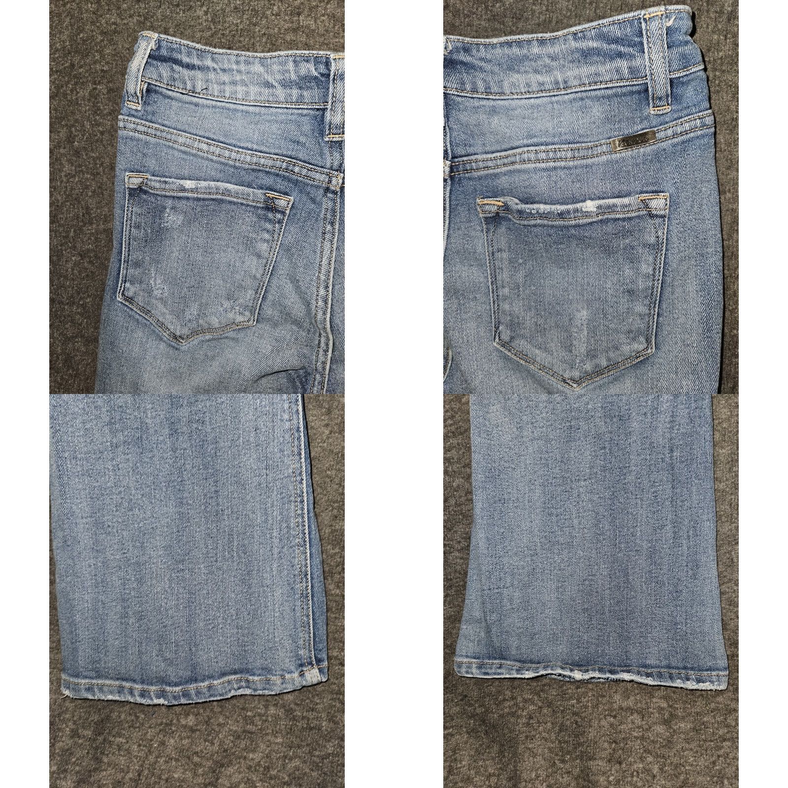 Vintage Kancan High Waist Flare Jeans Women's 1/24 Blue Stretch Distressed 5-Pocket Logo Zipper Button Hippie Bohemian 90s Juniors Womens 33in Inseam Size 25" / US 0 / IT 36 - 9 Thumbnail