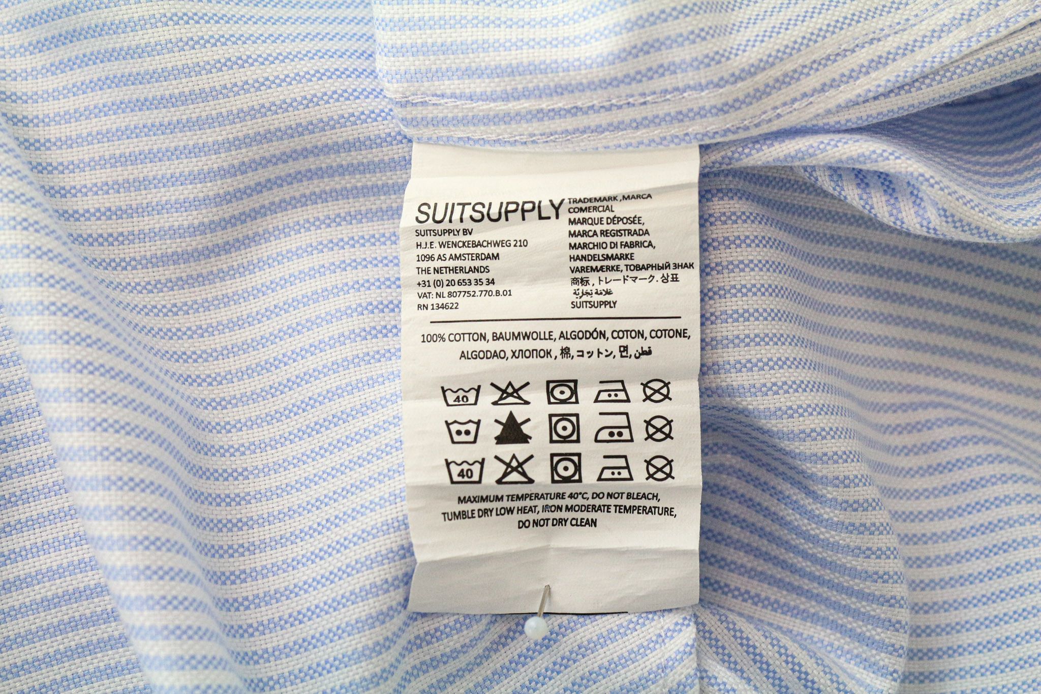 Suitsupply 39L/15 1/2L Extra Slim Blue Cotton Stripe Shirt 79366 Size 38R - 6 Thumbnail