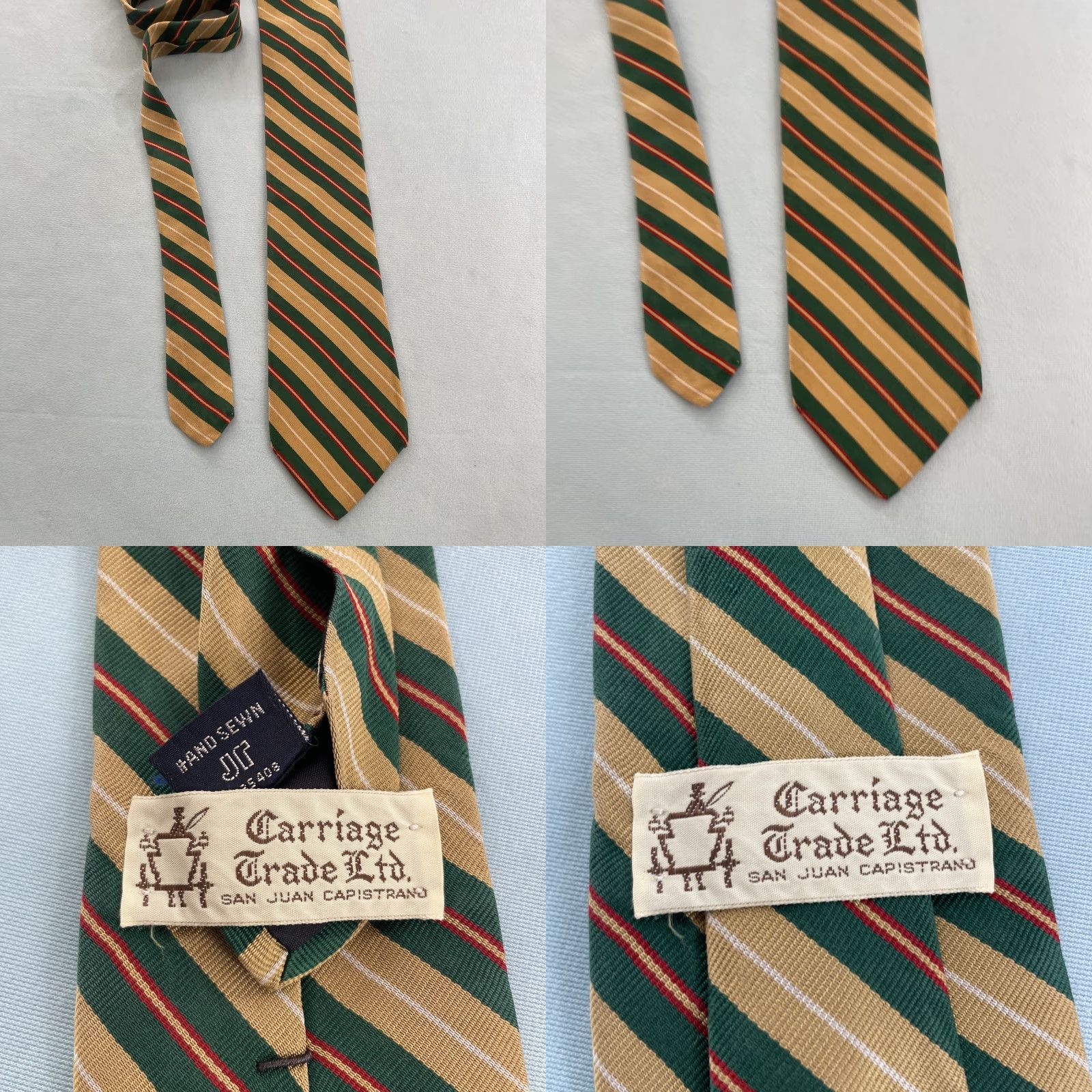 Vintage VINTAGE English Silk Repp Tie Green Tan Red Stripe 3 Thread 56" Capsule Necktie, Carriage Grade ltd. (Men) Size ONE SIZE - 10 Thumbnail