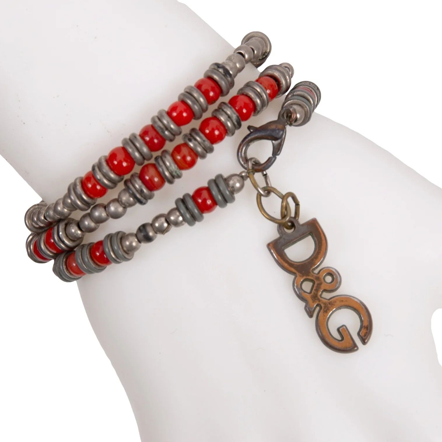 Dolce & Gabbana Beaded Design Logo Necklace in Silver and Red Size ONE SIZE - 4 Thumbnail