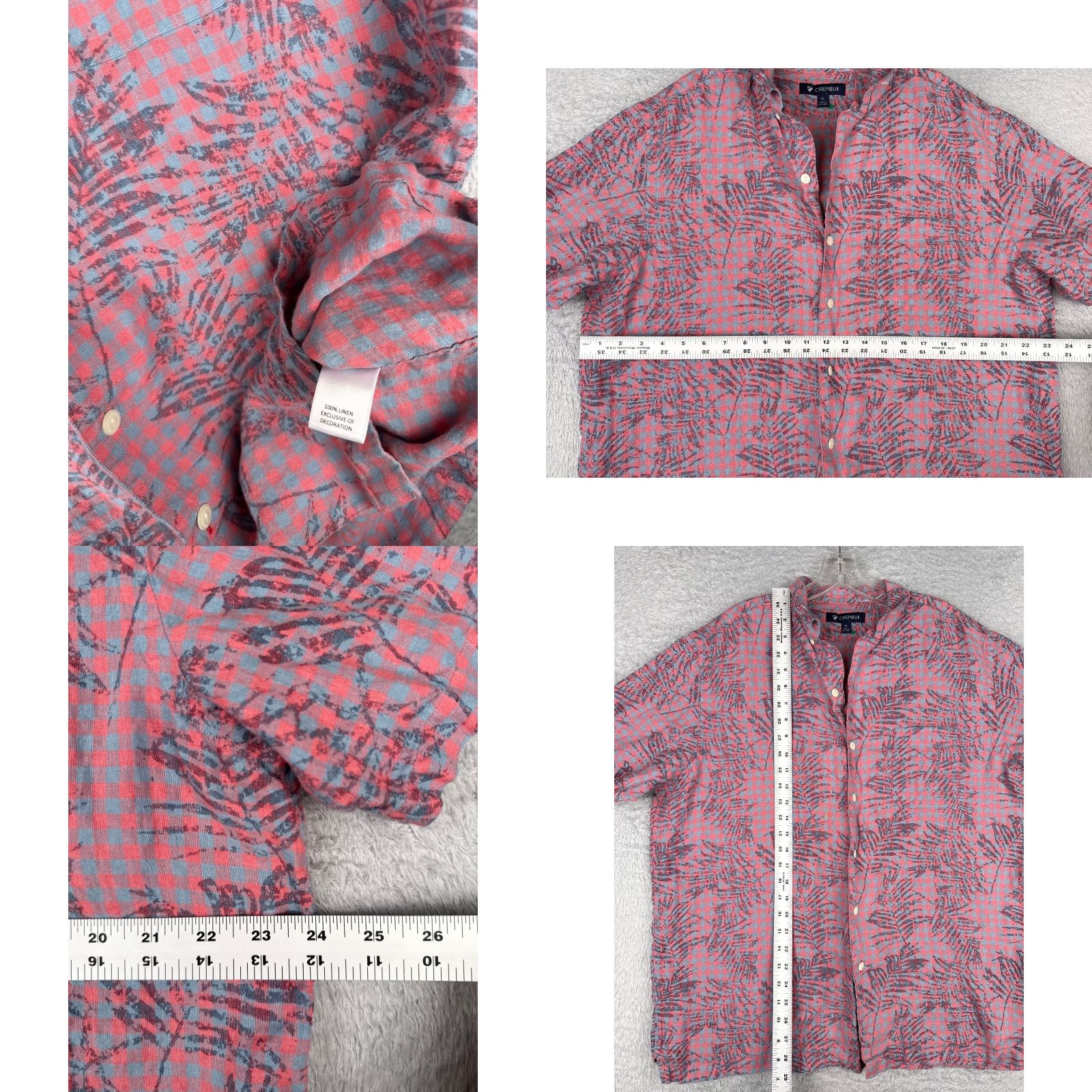 Cremieux Cremieux Shirt Men XL Blue Plaid Linen Button-Up Hawaiian Aloha Beach Vacation Resort Casual Party/Cocktail 100% Linen Size US XL / EU 56 / 4 - 8 Thumbnail