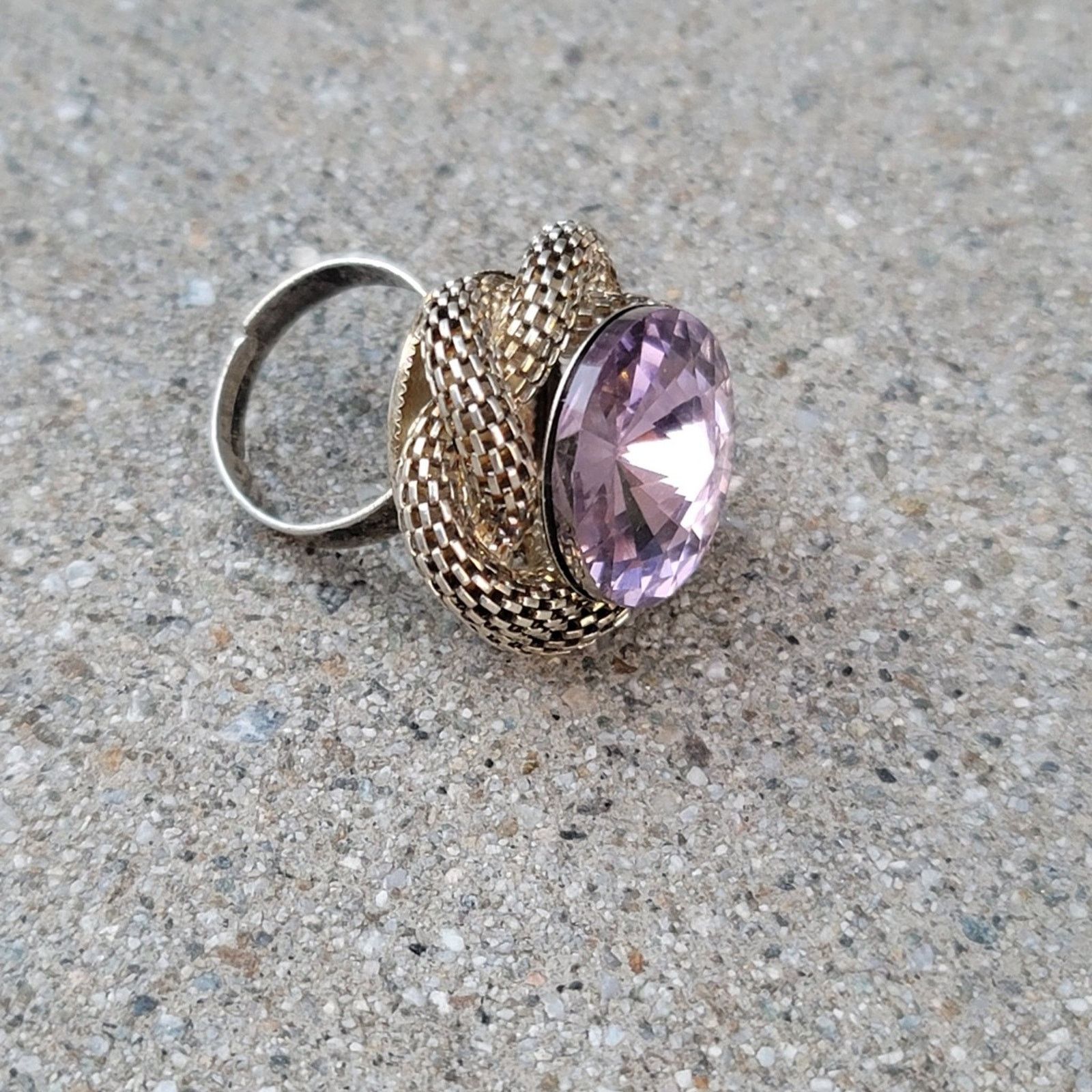 The Unbranded Brand Vtg Silver Tone Faux Amethyst Gemstone Ring Size ONE SIZE - 3 Thumbnail