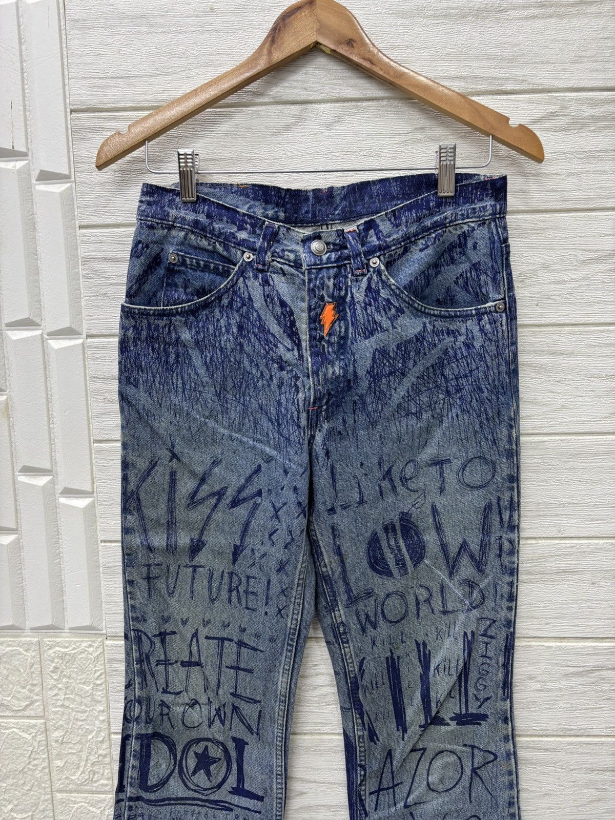 Walter Van Beirendonck W&LT⚡️Pen Graffiti Archive Flared Jeans Distressed Denim Size US 30 / EU 46 - 3 Thumbnail