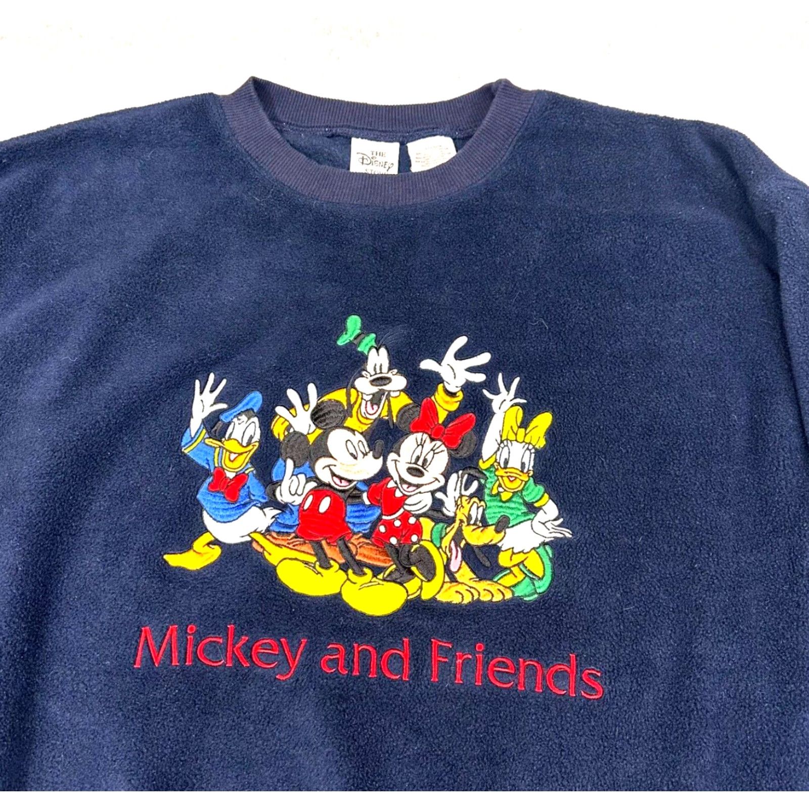 Disney Disney Store Mickey and Friends Mens Medium Navy Blue Embroidered Fleece Soft Crewneck Pullover Sweatshirt Size US M / EU 48-50 / 2 - 5 Thumbnail