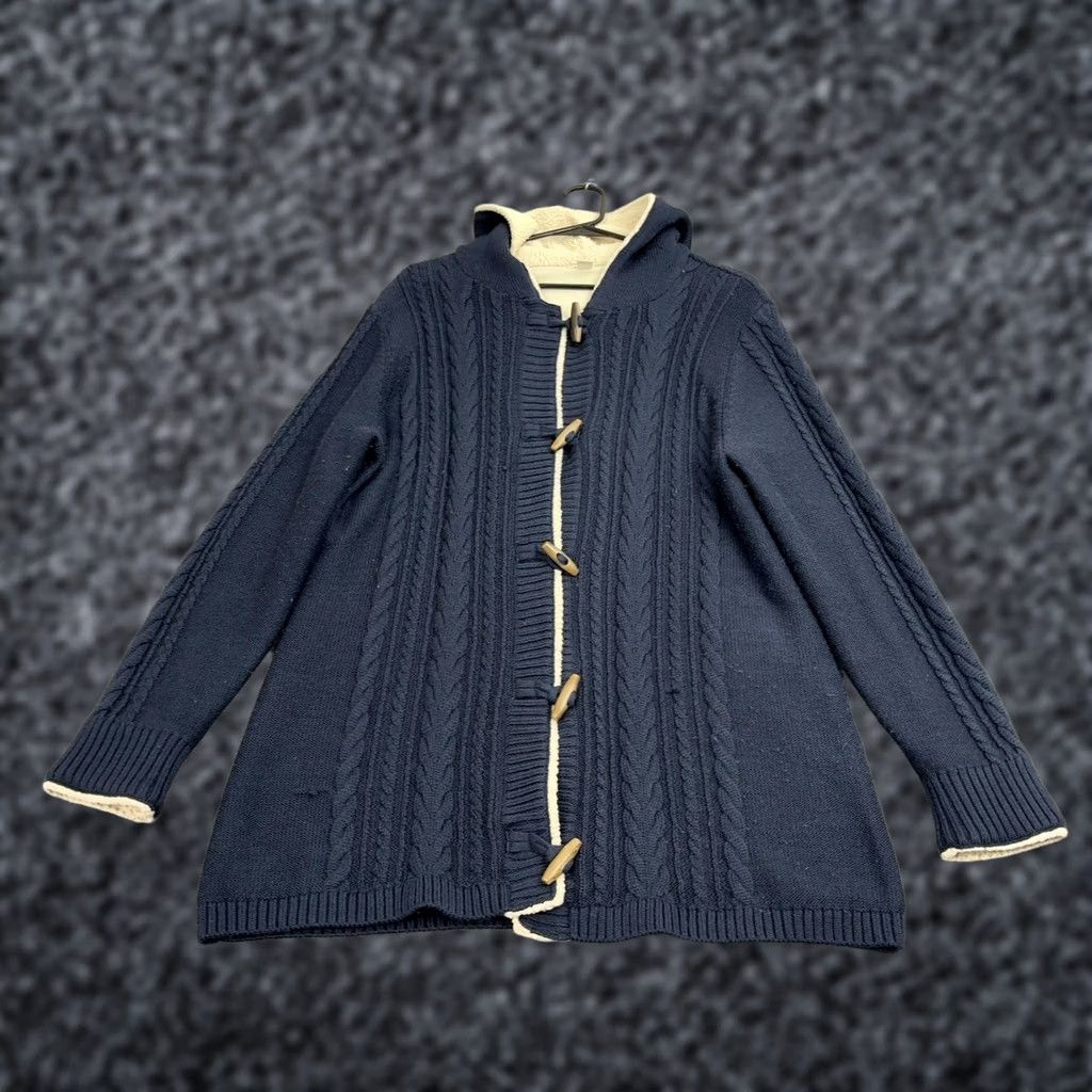 Vintage VINTAGE LL Bean Cardigan Womens XL Blue Wool Blend Cable Knit Sherpa Hooded Toggle Size XL / US 12-14 / IT 48-50 - 1 Thumbnail