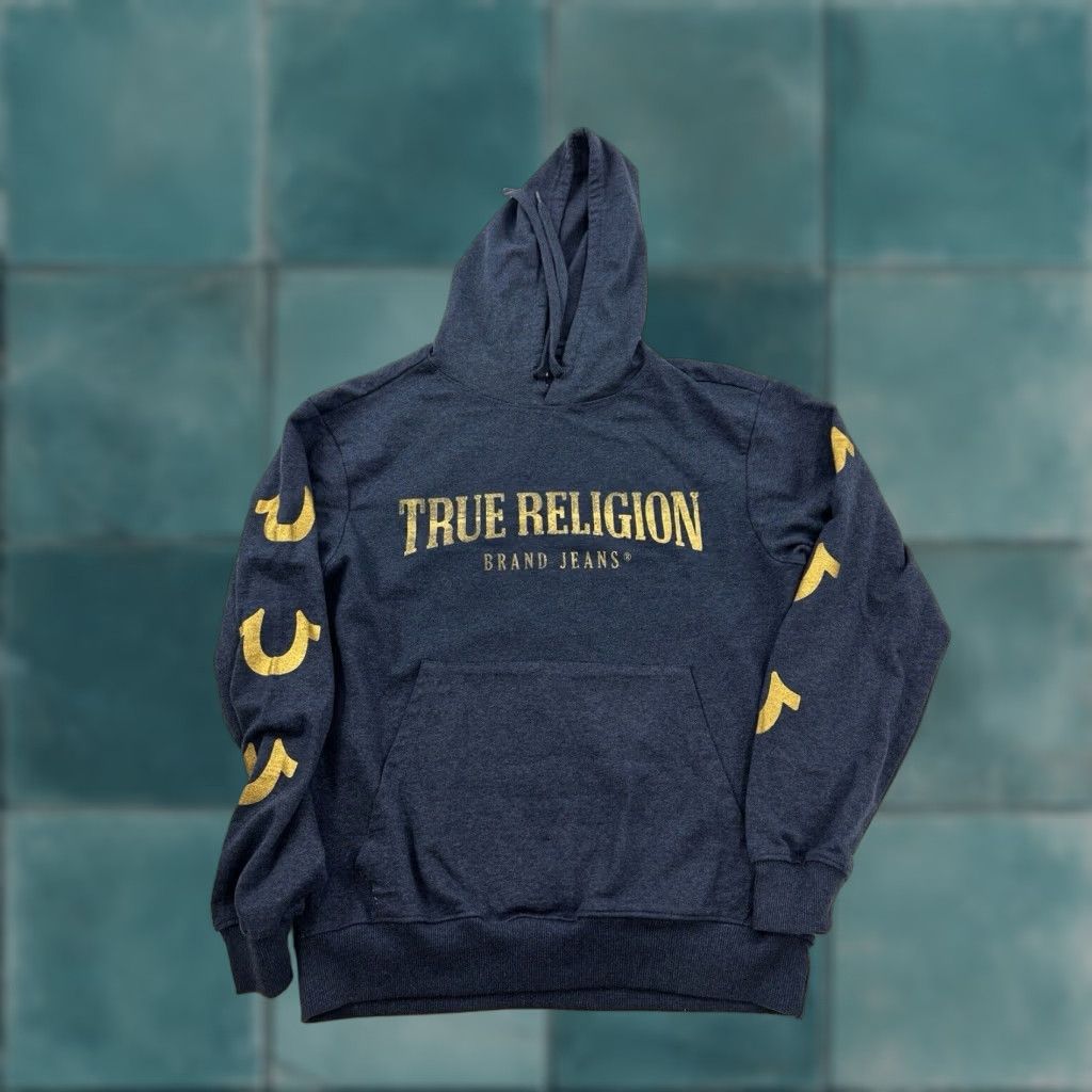 True Religion True Religion Hoodie Sweatshirt Mens L Gray Logo Pullover Long Sleeve Graphic Print All Seasons Modern Designer Activewear Size US L / EU 52-54 / 3 - 1 Thumbnail