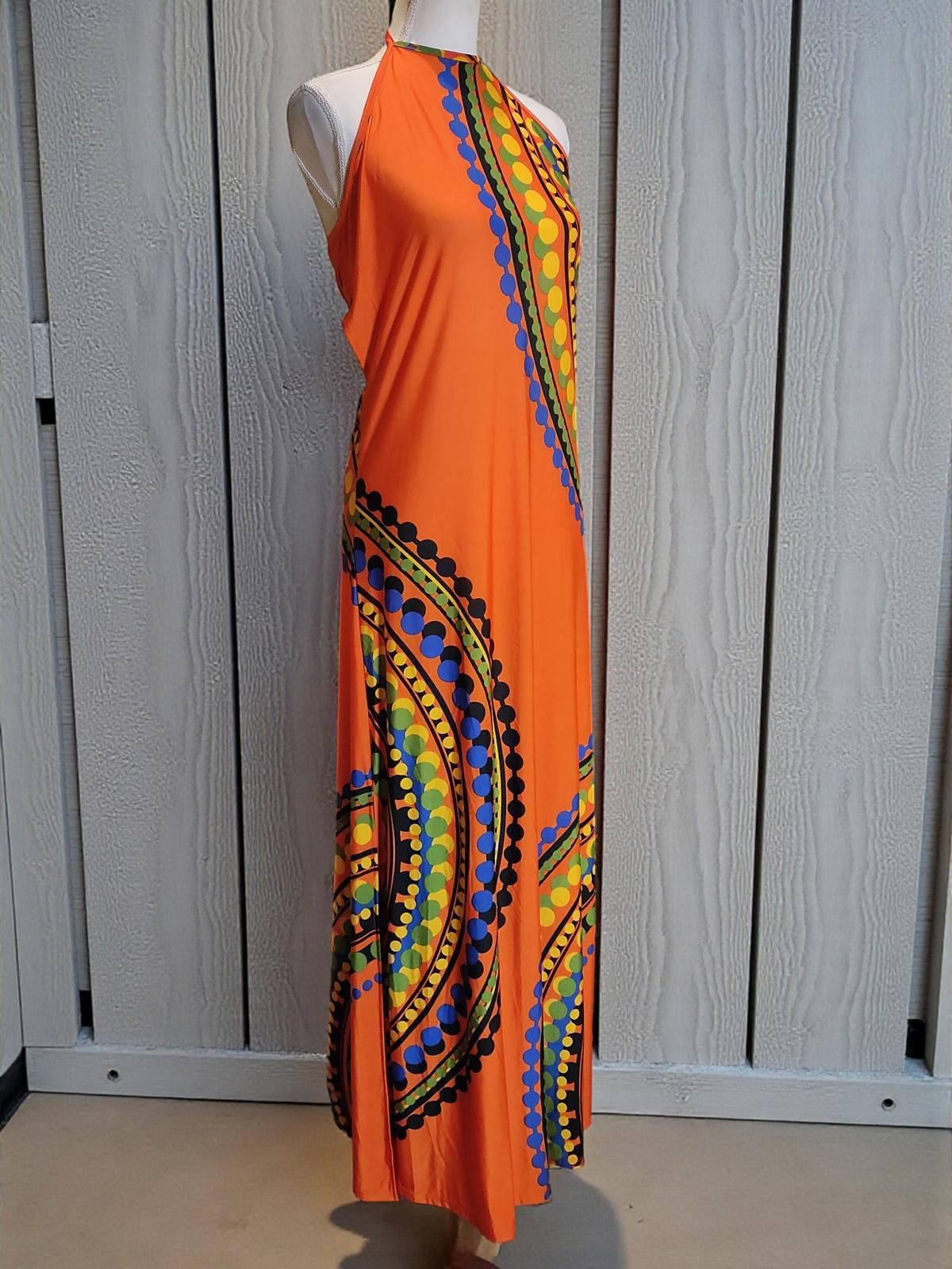 Venus Venus Medium Size Orange Maxi Dress with Colorful Pattern Size M / US 6-8 / IT 42-44 - 5 Thumbnail