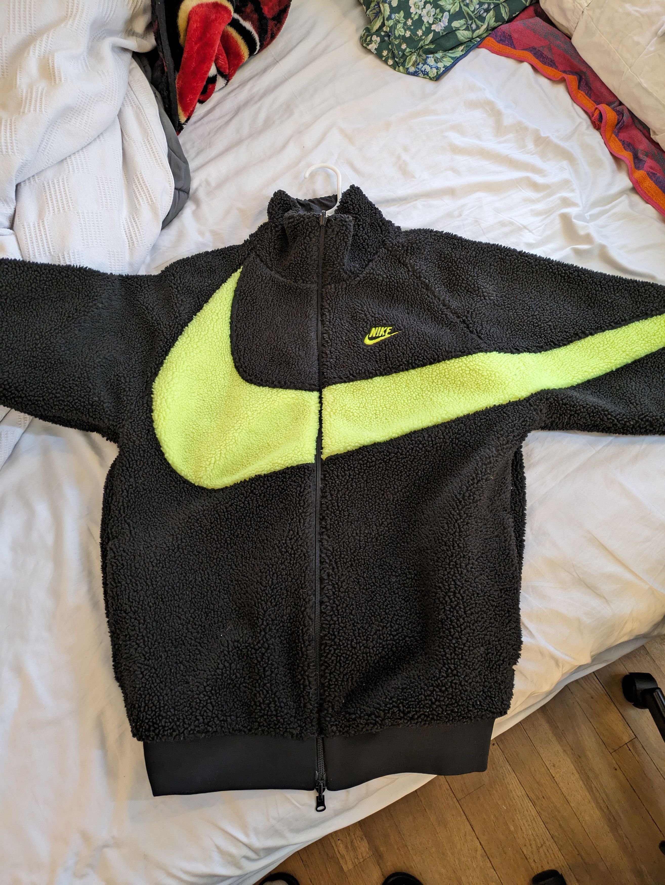 Nike Nike Big Swoosh Reversible Boa Jacket 'Black Neon' | Grailed