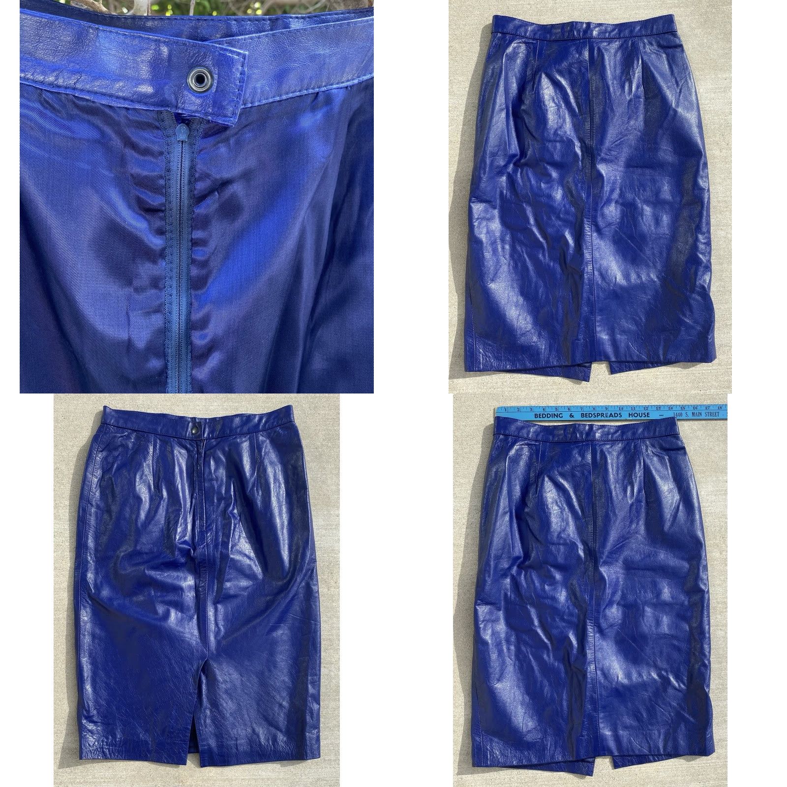 Vintage VINTAGE Blue Leather Pencil Skirt High Waist 1980s 80s Rocker Punk New Wave 30.5 inch waist Womens Size 24" / US 00 / IT 34 - 9 Thumbnail