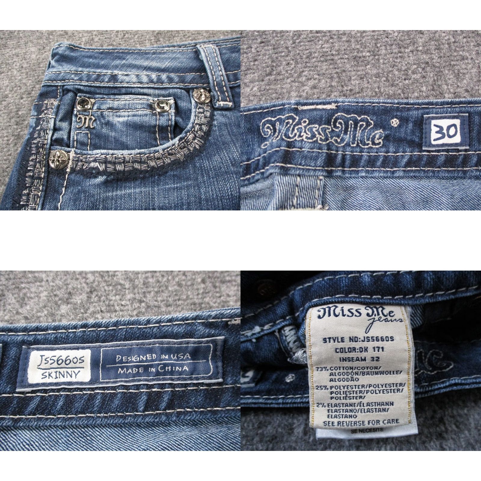 Miss Me Miss Me Jeans Womens Blue Denim Skinny Mid Rise Size 30 Stretch Faded Y2K Casual Size 30" / US 8 / IT 44 - 8 Thumbnail