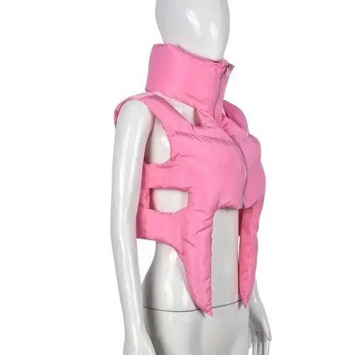 Japanese Brand Pink Sexy Cut Out Cropped Puffer Jackets Women Size ONE SIZE - 7 Thumbnail