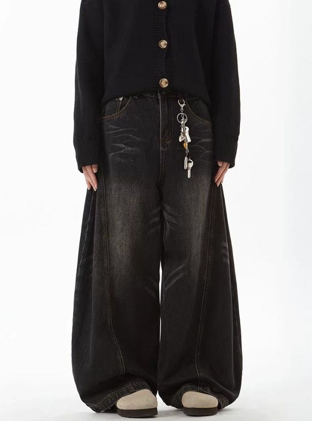 Vintage American Retro Washed Whiskered Black Saber-Cut Jeans Size US 32 / EU 48 - 1 Thumbnail