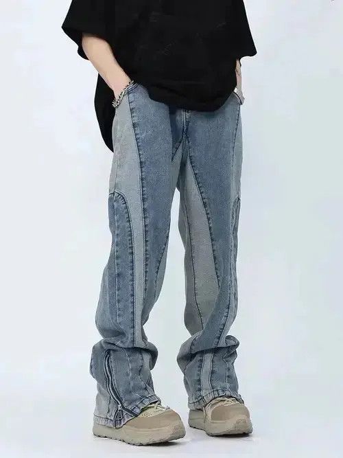 Japanese Brand × Jean Y2K Washed Blue Baggy Stacked Ankle Zipper Jeans Size US 31 - 1 Thumbnail