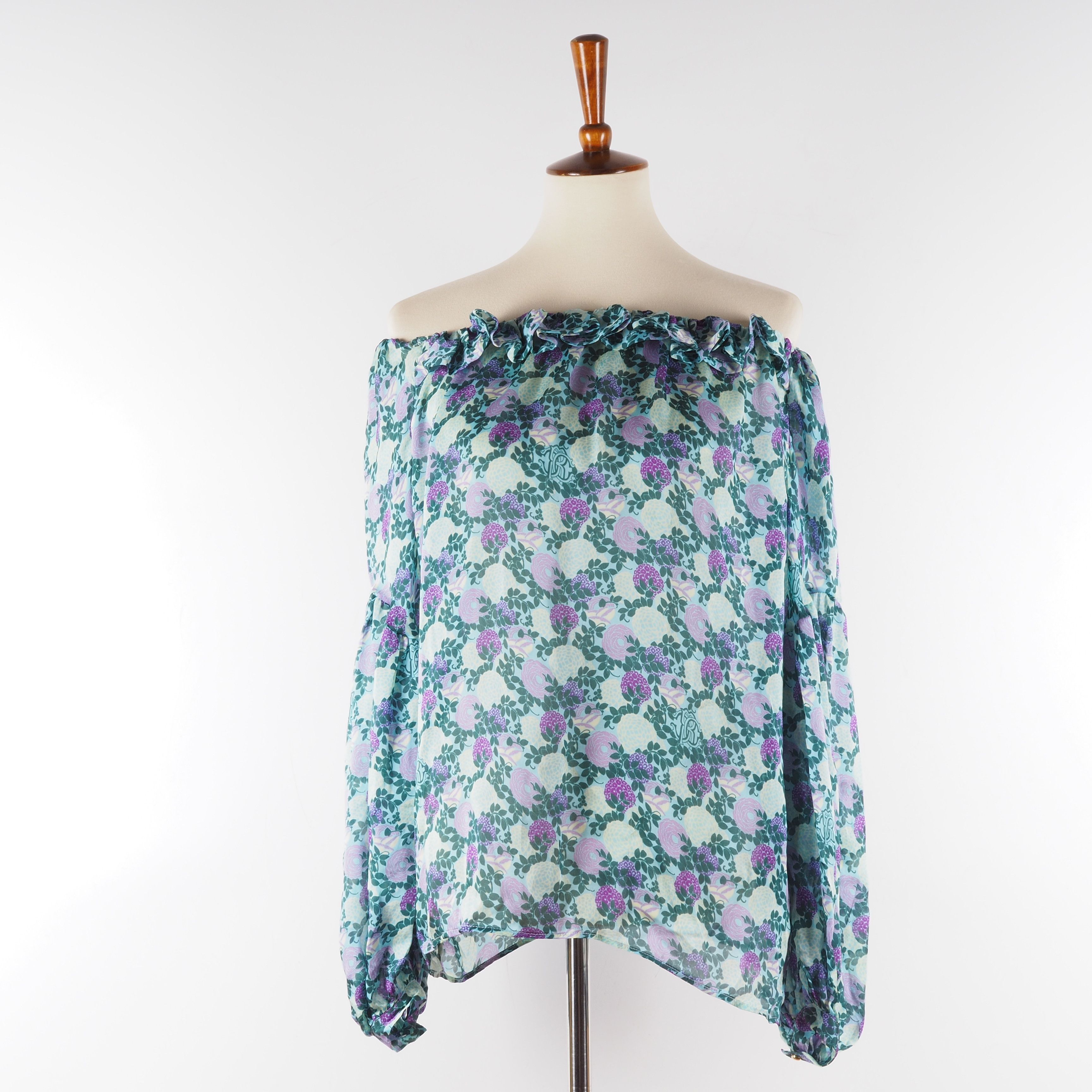 Roberto Cavalli Roberto Cavalli Off Shoulders Multicolor Floral Silk Blouse Size XS / US 0-2 / IT 36-38 - 6 Thumbnail