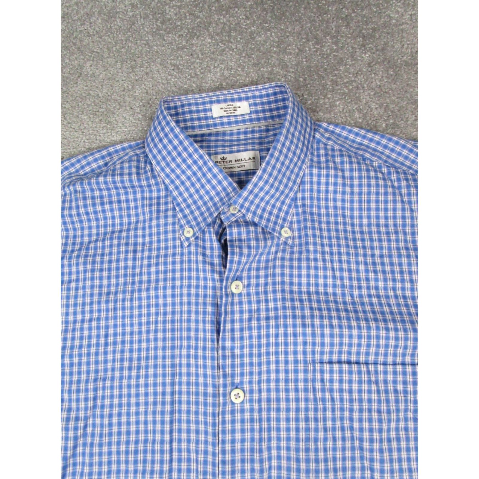 Peter Millar VINTAGE Peter Millar Shirt Mens Large Blue Purple White Crown Soft Golf Cotton Silk Size US L / EU 52-54 / 3 - 2 Thumbnail