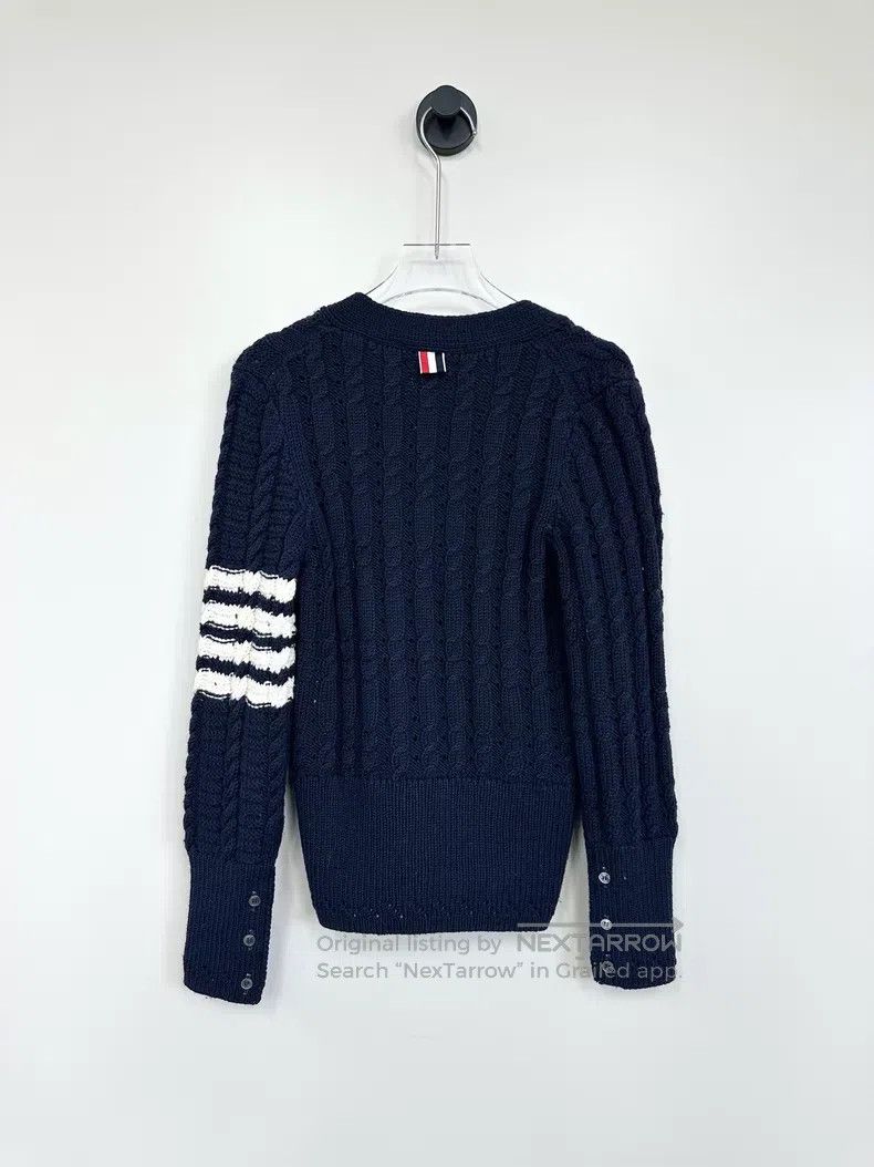Thom Browne Thom Browne Dark blue classic four-striped wool knit cardi Size XS / US 0-2 / IT 36-38 - 2 Thumbnail
