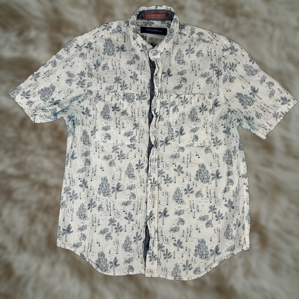 Tommy Bahama Tommy Bahama Shirt Men's Small White Graphic Print Stretch Cotton Button-Up Short Sleeve Tropical Casual Size US S / EU 44-46 / 1 - 1 Thumbnail