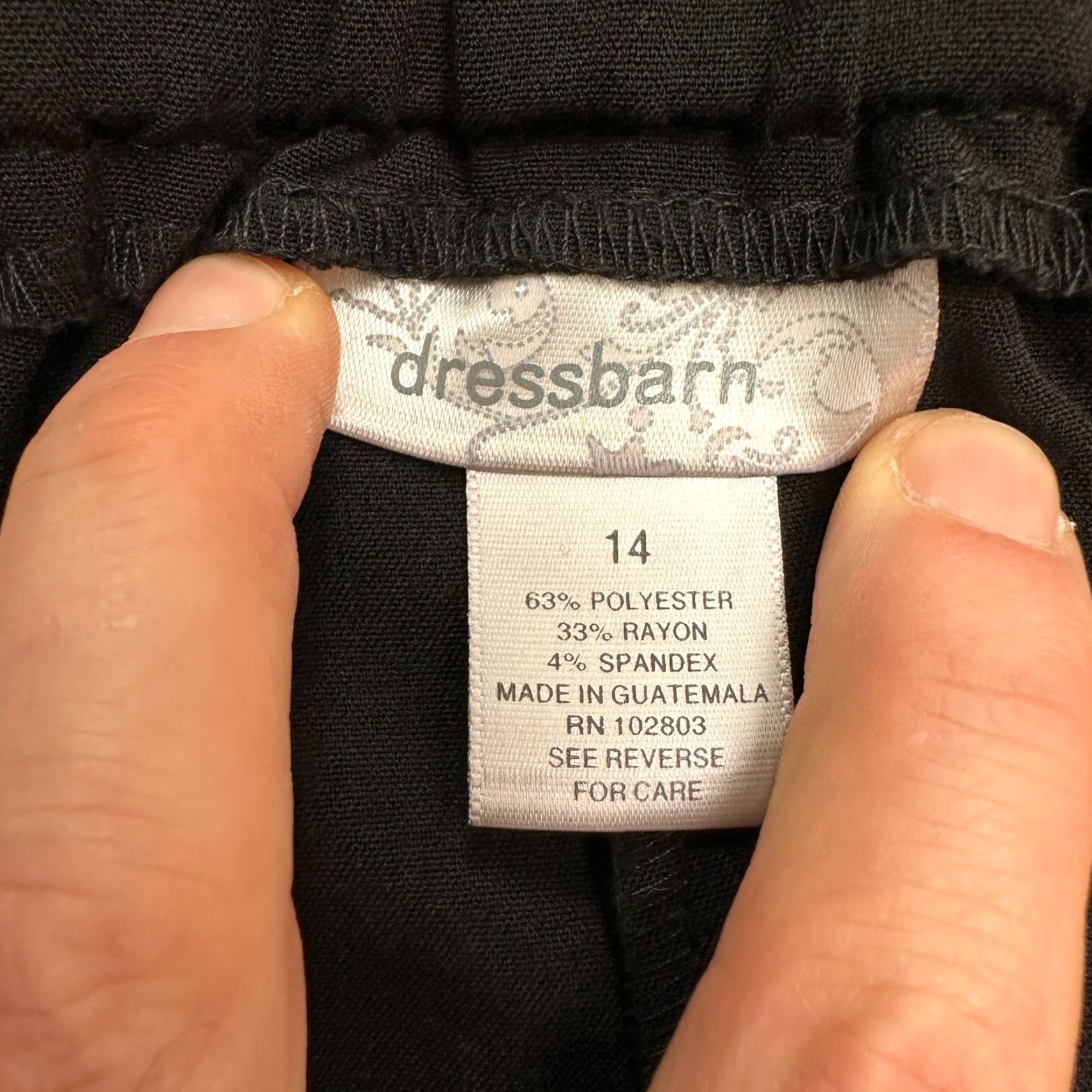 Vintage Dressbarn Dress Pants Womens 14 Black Elastic Waist Straight Leg 34x27 Size 36" / US 14 / IT 50 - 5 Thumbnail