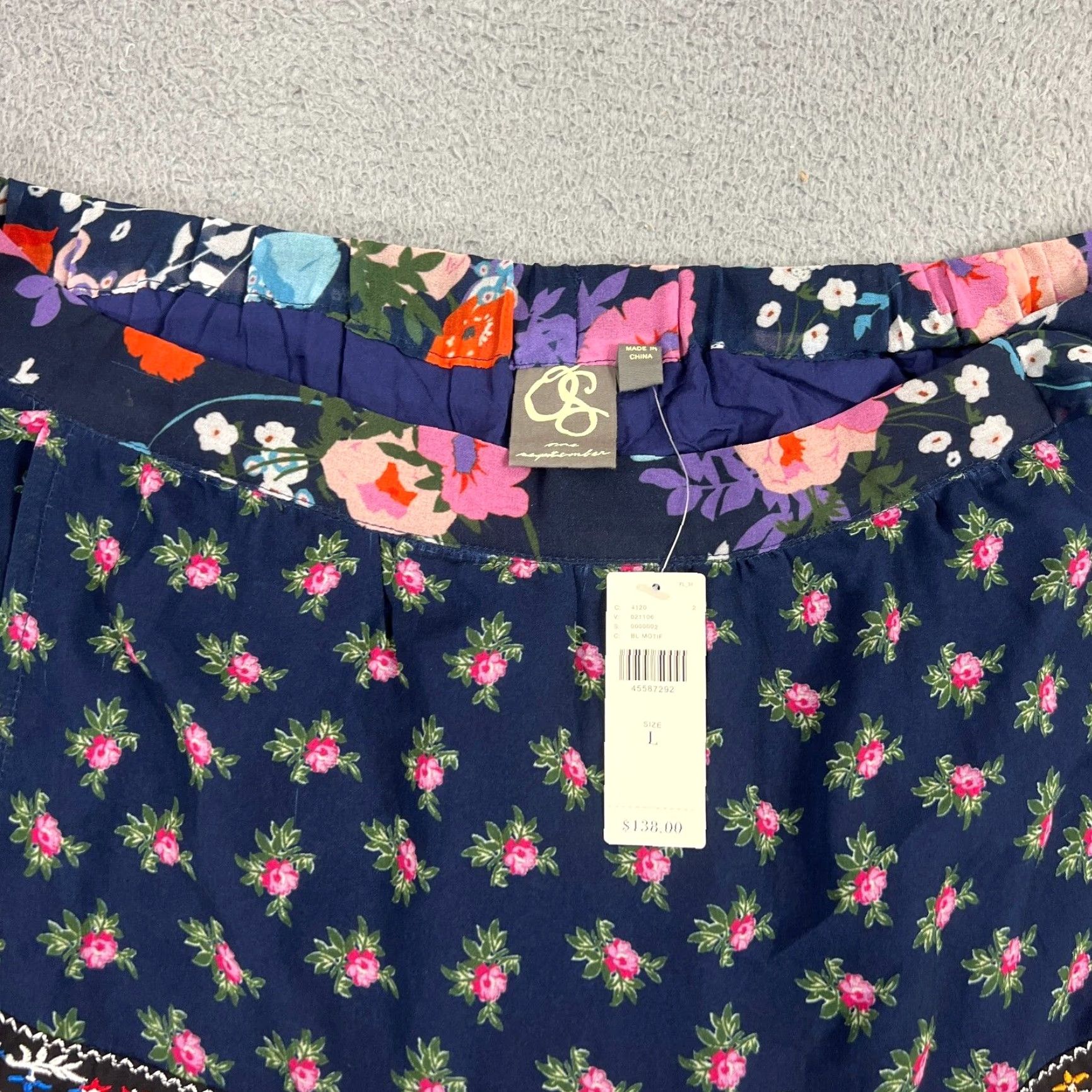 Anthropologie One September Floral Melody Skirt Size L Navy Blue Pink Tiered Anthropologie Size 36" / US 14 / IT 50 - 2 Thumbnail