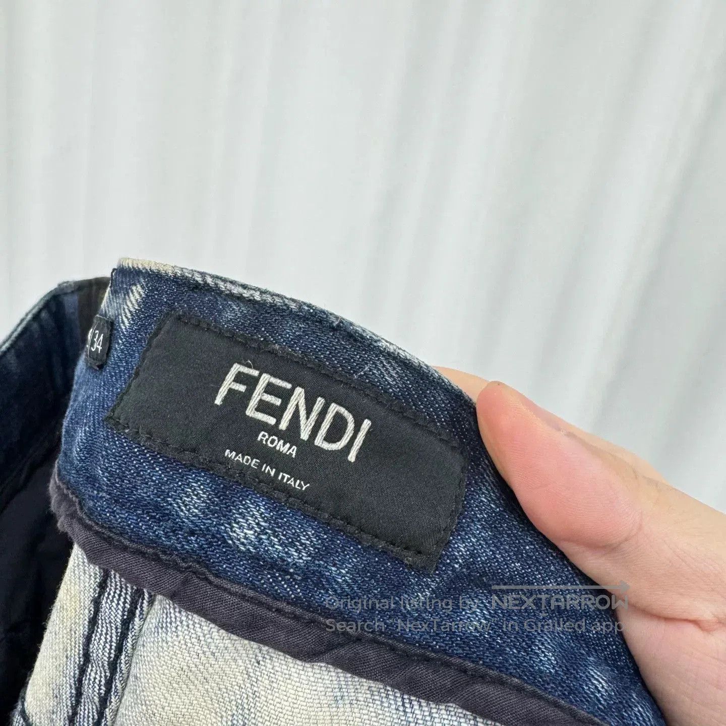 Fendi fendi washed denim pants with leather patch. Size 29" - 6 Thumbnail