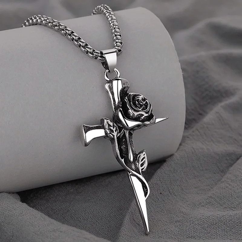 Other Vintage Rose Cross Pendant Necklace Size ONE SIZE - 2 Thumbnail