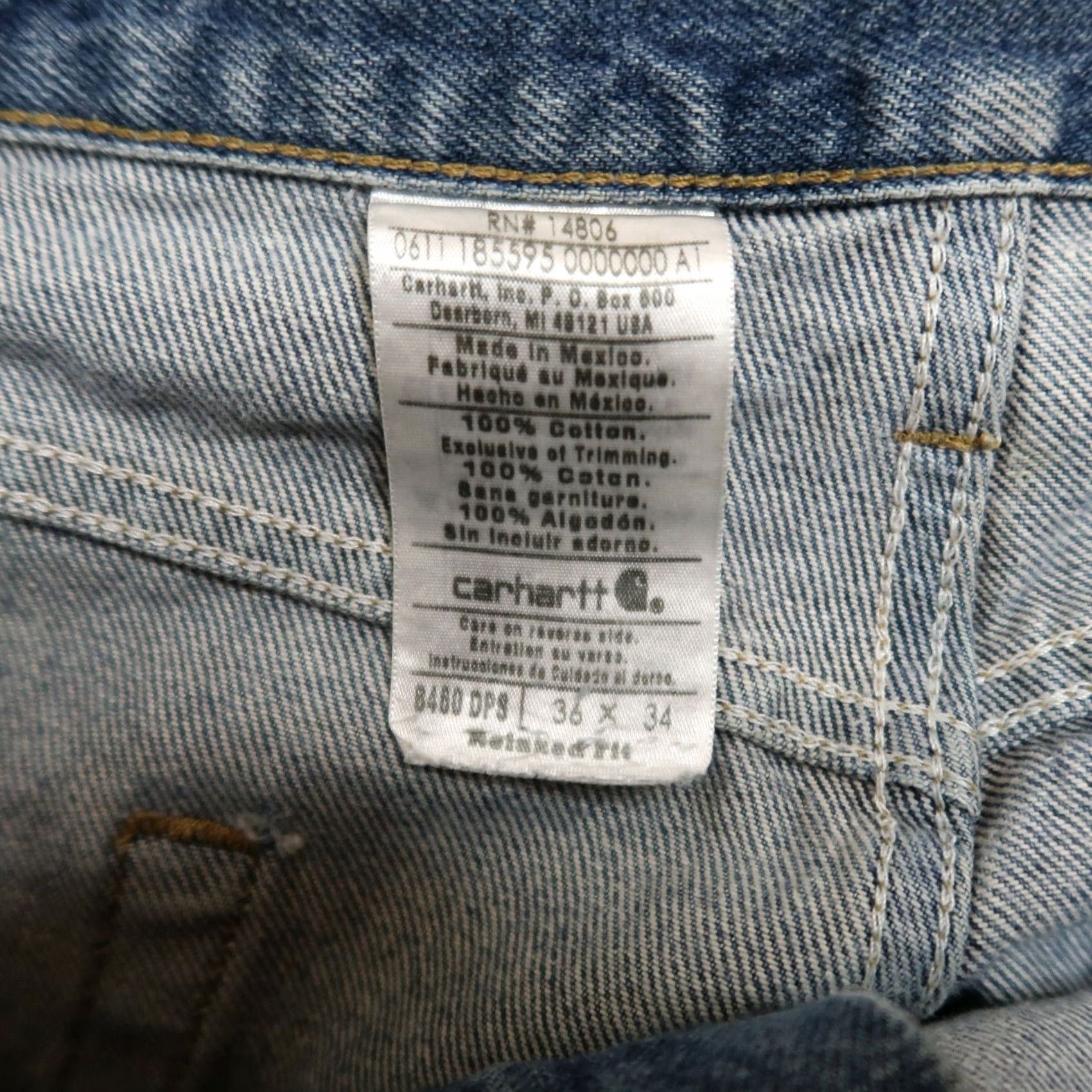 Carhartt VINTAGE Carhartt B460 Relaxed Straight Jeans Mens 36x34 Distressed Denim workwear Blue 80s 90s Grunge Rock Mens Size US 36 / EU 52 - 5 Thumbnail