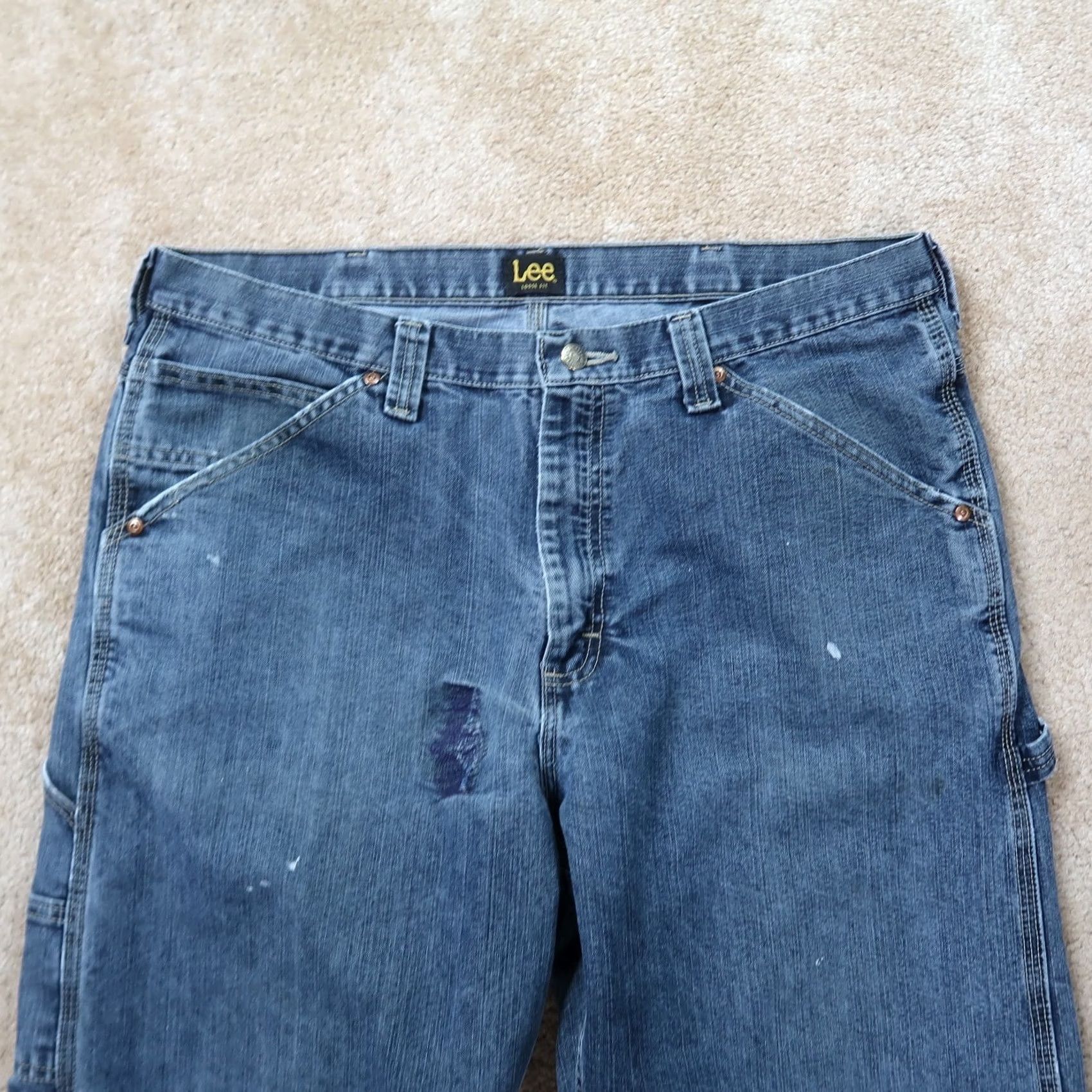 Lee Lee Carpenter Jeans Men 36x34 Distressed Denim Straight 5-Pocket Relaxed Blue Vintage? No Size US 36 / EU 52 - 4 Thumbnail