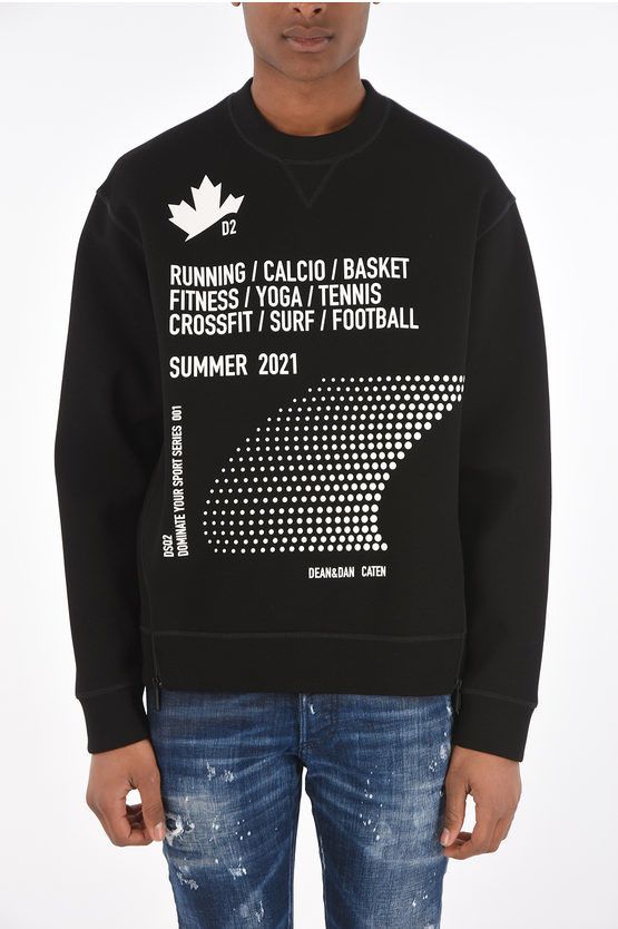 image of Dsquared2 Maxi Printed Crew-Neck Sweatshirt With Side Zip in Black, Men's (Size Large)